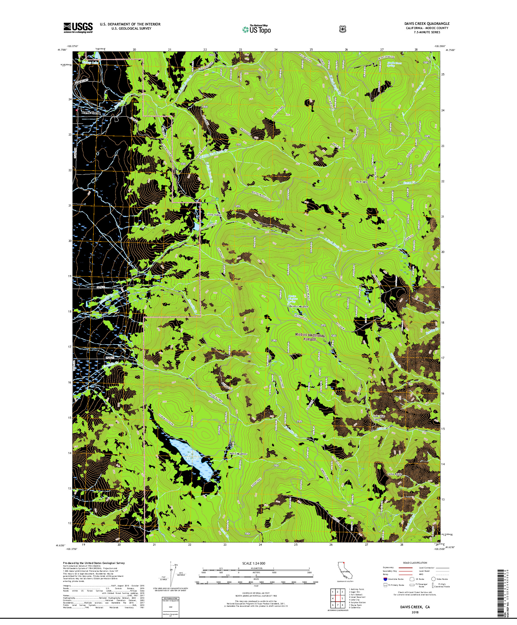 USGS US TOPO 7.5-MINUTE MAP FOR DAVIS CREEK, CA 2018