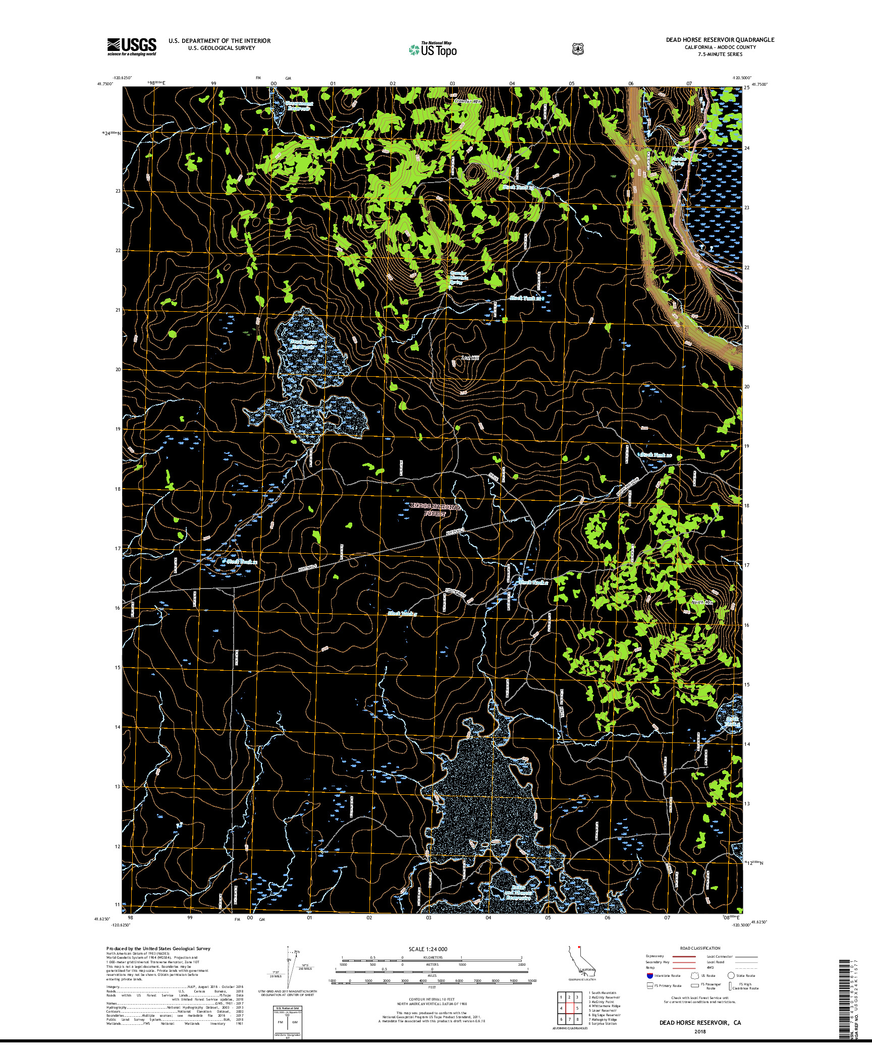 USGS US TOPO 7.5-MINUTE MAP FOR DEAD HORSE RESERVOIR, CA 2018