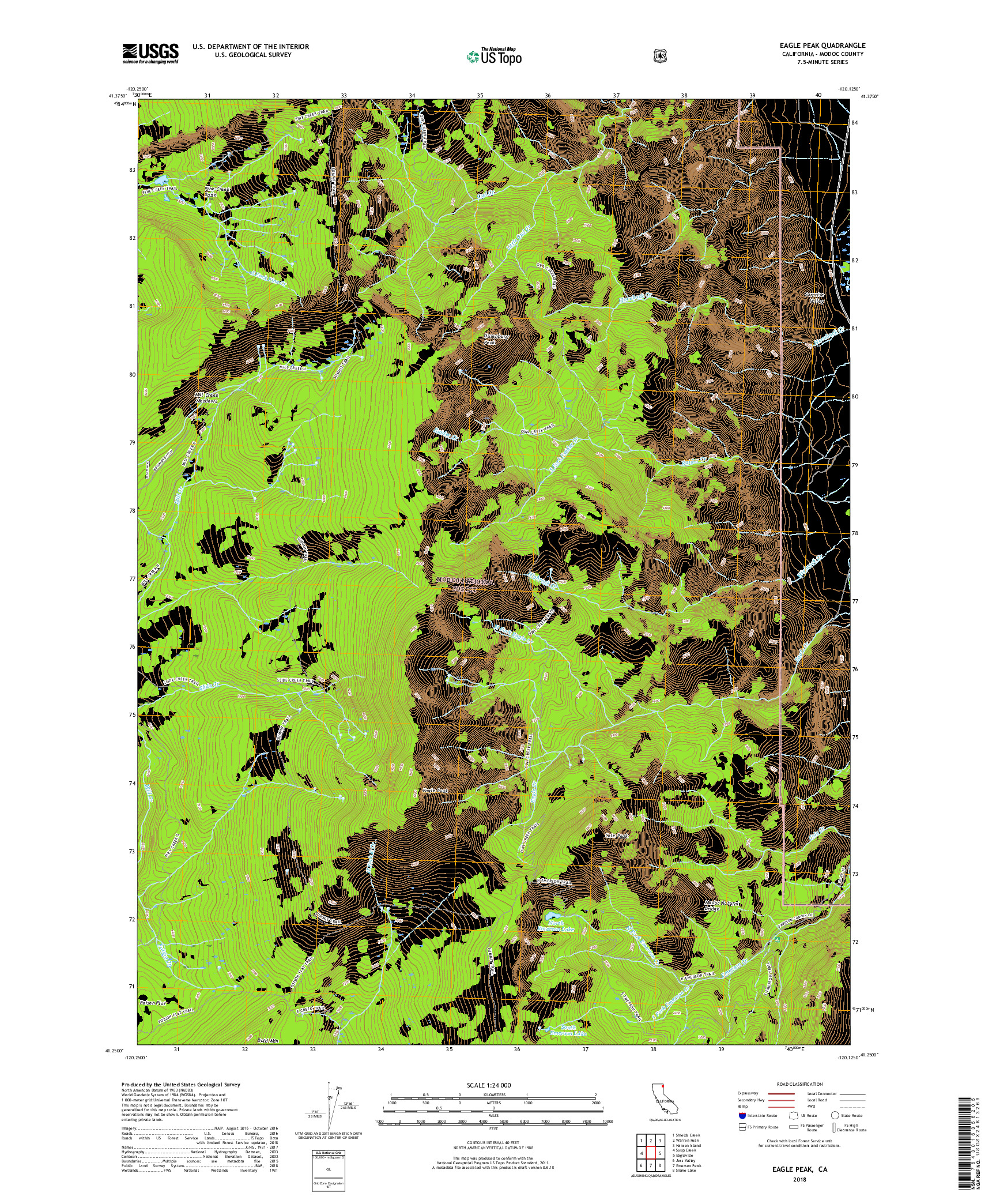 USGS US TOPO 7.5-MINUTE MAP FOR EAGLE PEAK, CA 2018