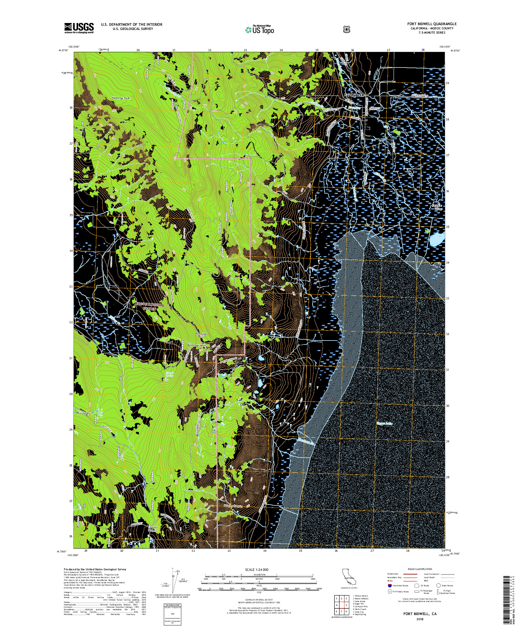 USGS US TOPO 7.5-MINUTE MAP FOR FORT BIDWELL, CA 2018