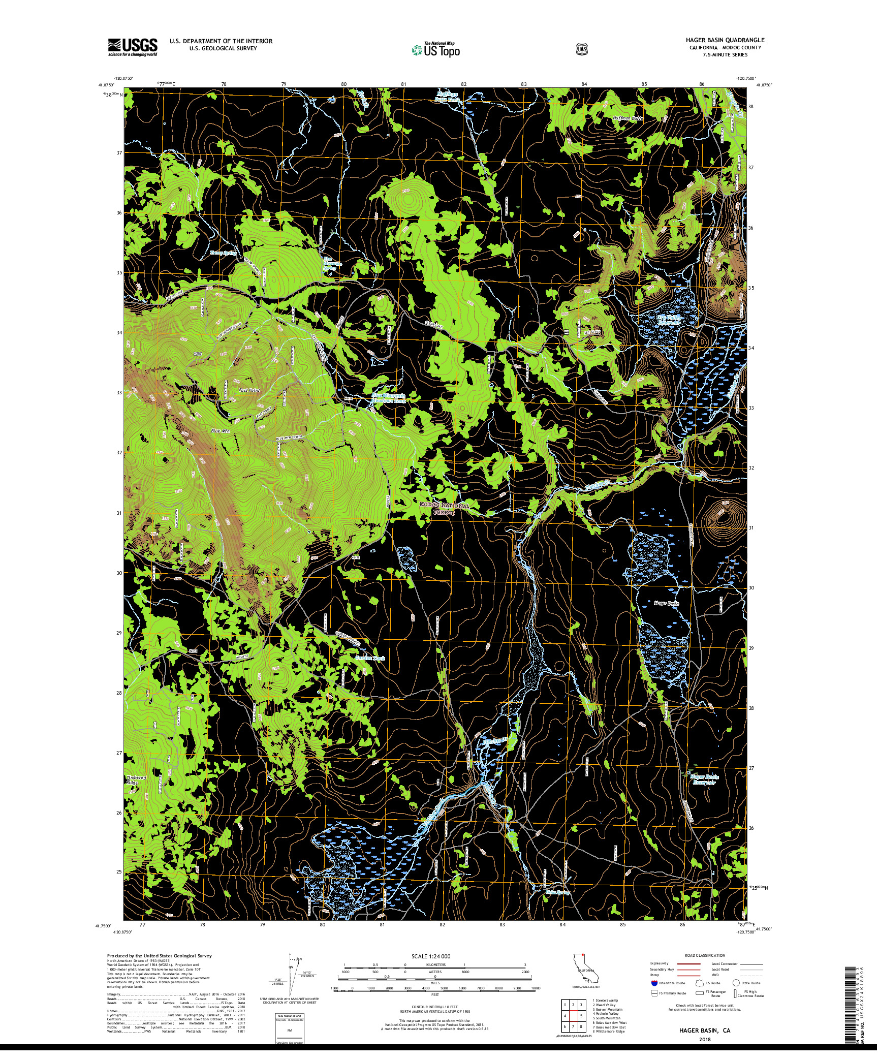 USGS US TOPO 7.5-MINUTE MAP FOR HAGER BASIN, CA 2018