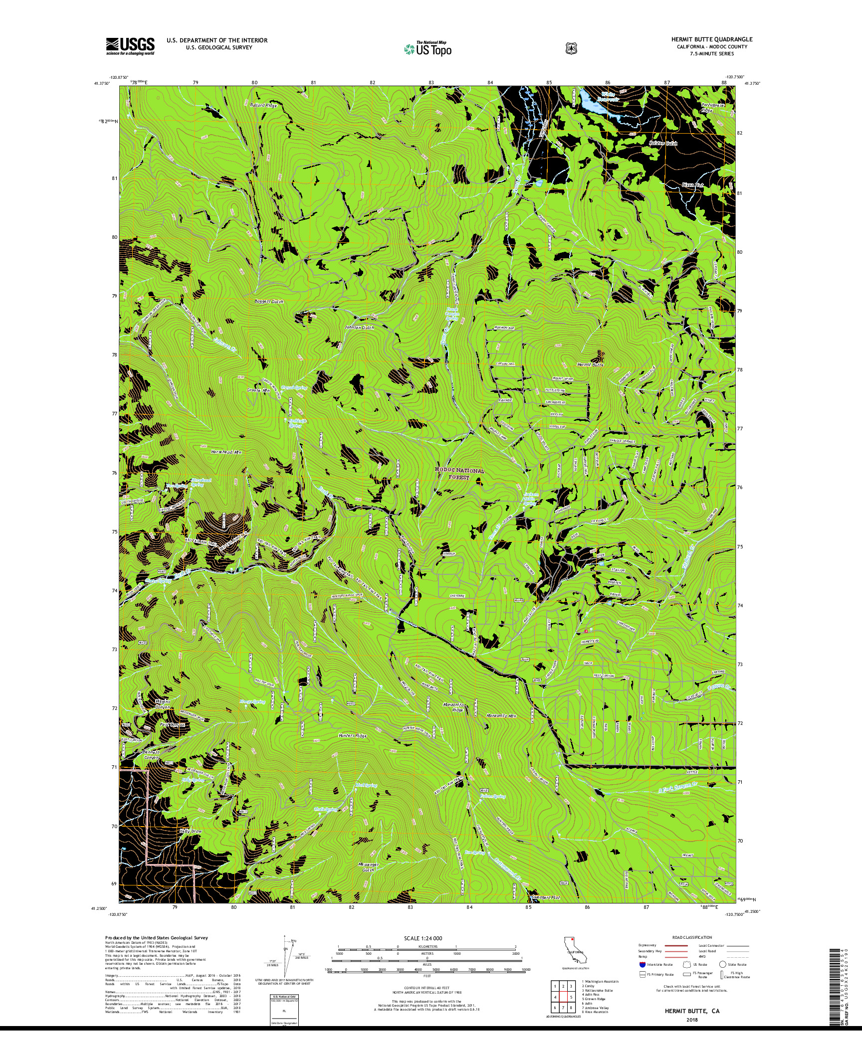 USGS US TOPO 7.5-MINUTE MAP FOR HERMIT BUTTE, CA 2018