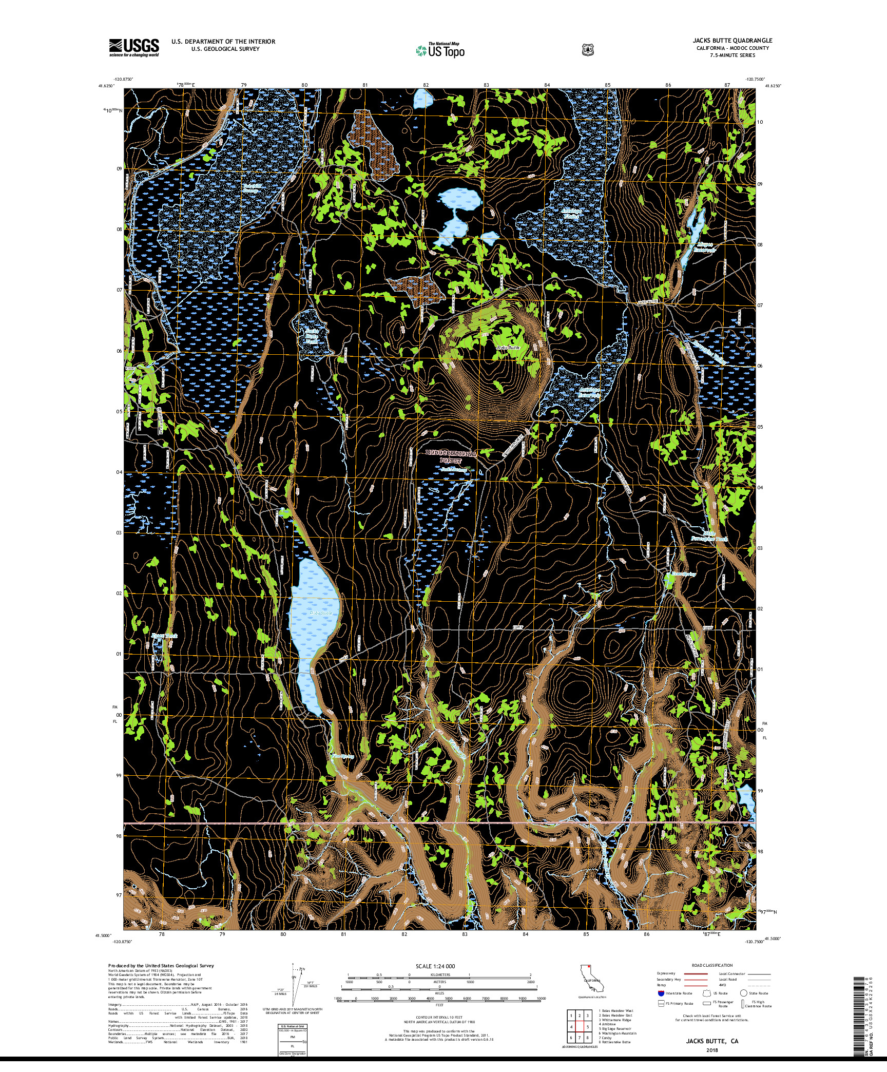 USGS US TOPO 7.5-MINUTE MAP FOR JACKS BUTTE, CA 2018