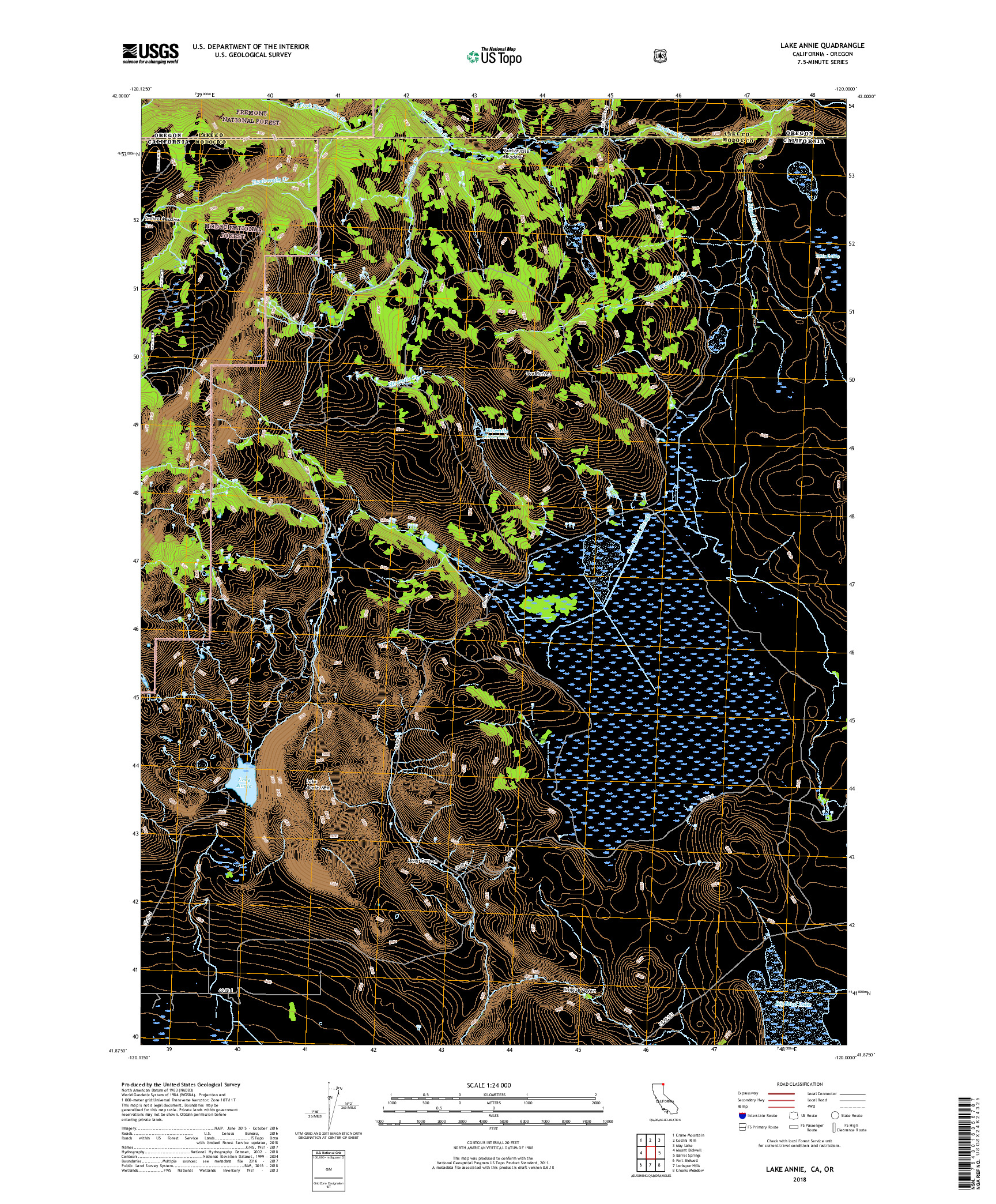 USGS US TOPO 7.5-MINUTE MAP FOR LAKE ANNIE, CA,OR 2018