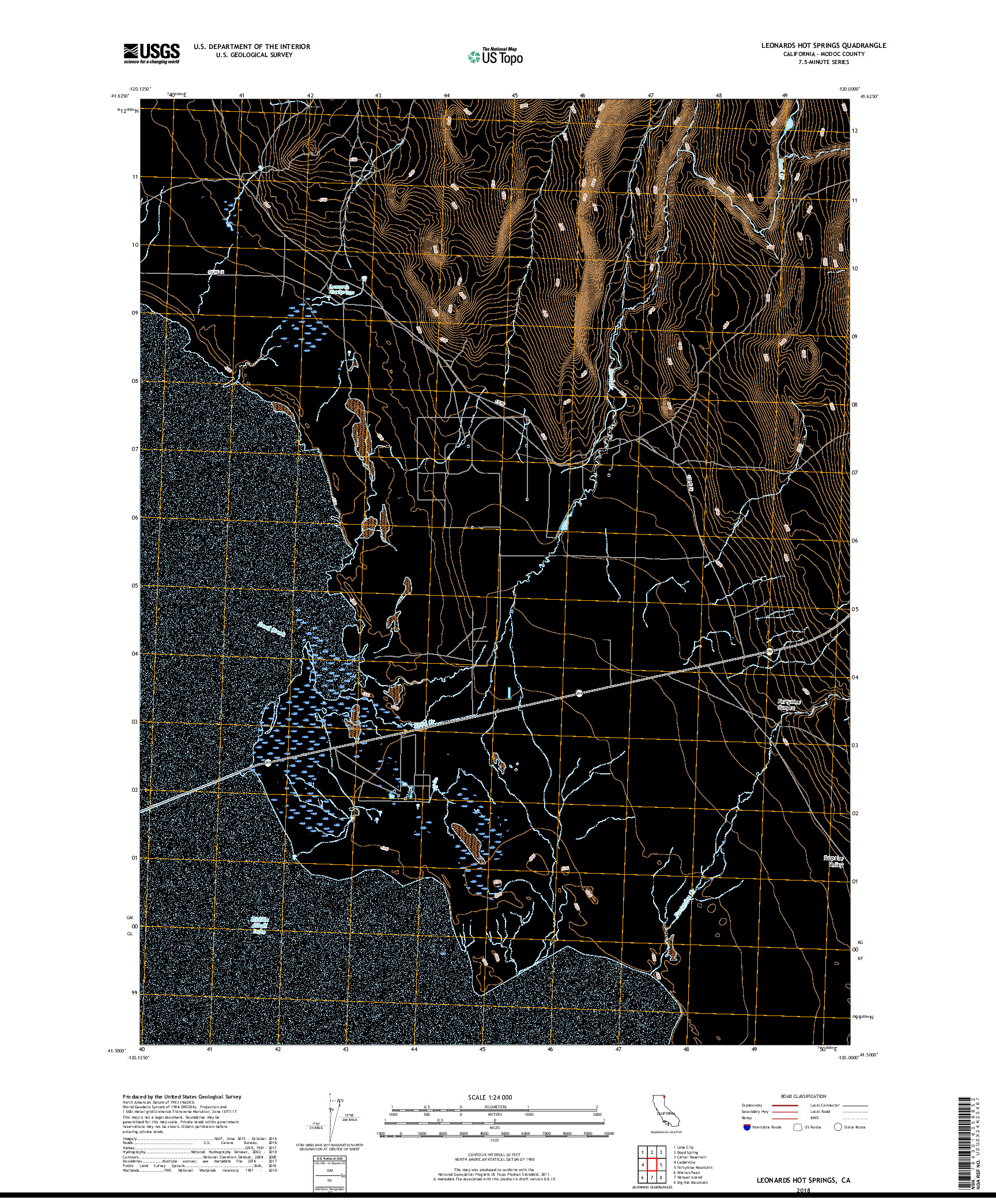 USGS US TOPO 7.5-MINUTE MAP FOR LEONARDS HOT SPRINGS, CA 2018