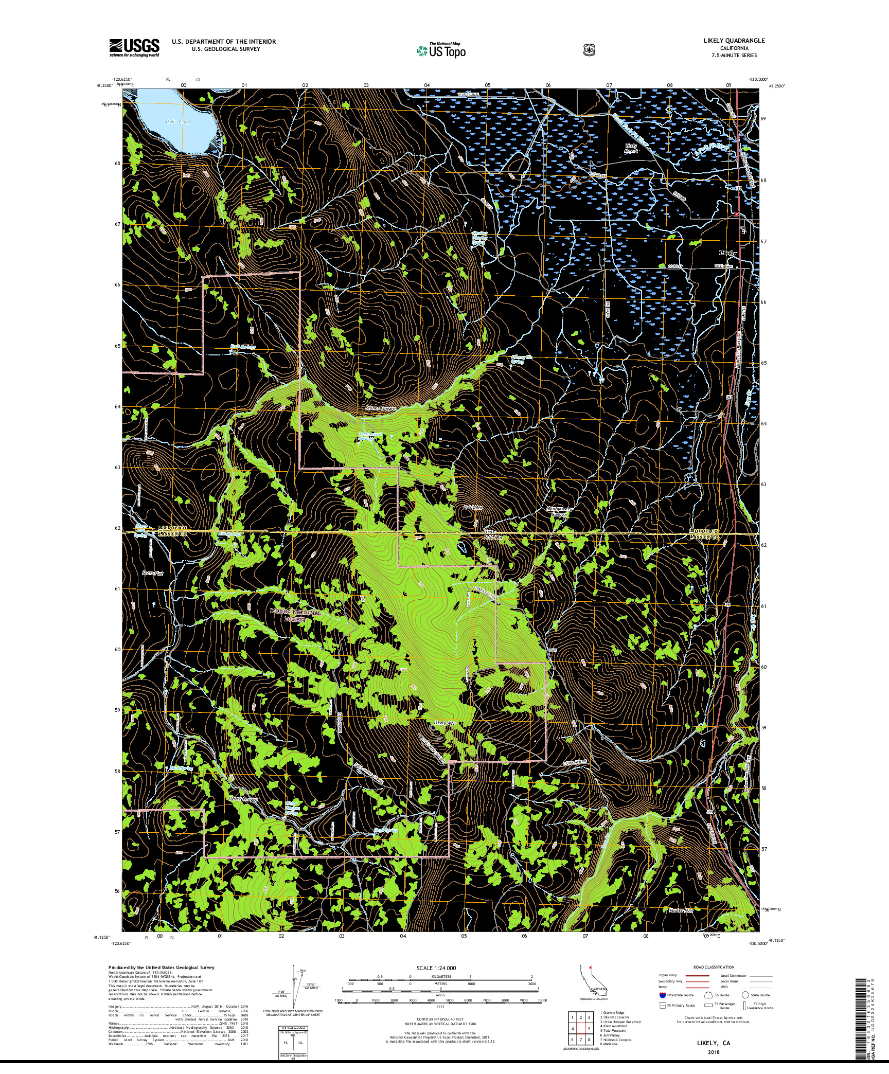 USGS US TOPO 7.5-MINUTE MAP FOR LIKELY, CA 2018