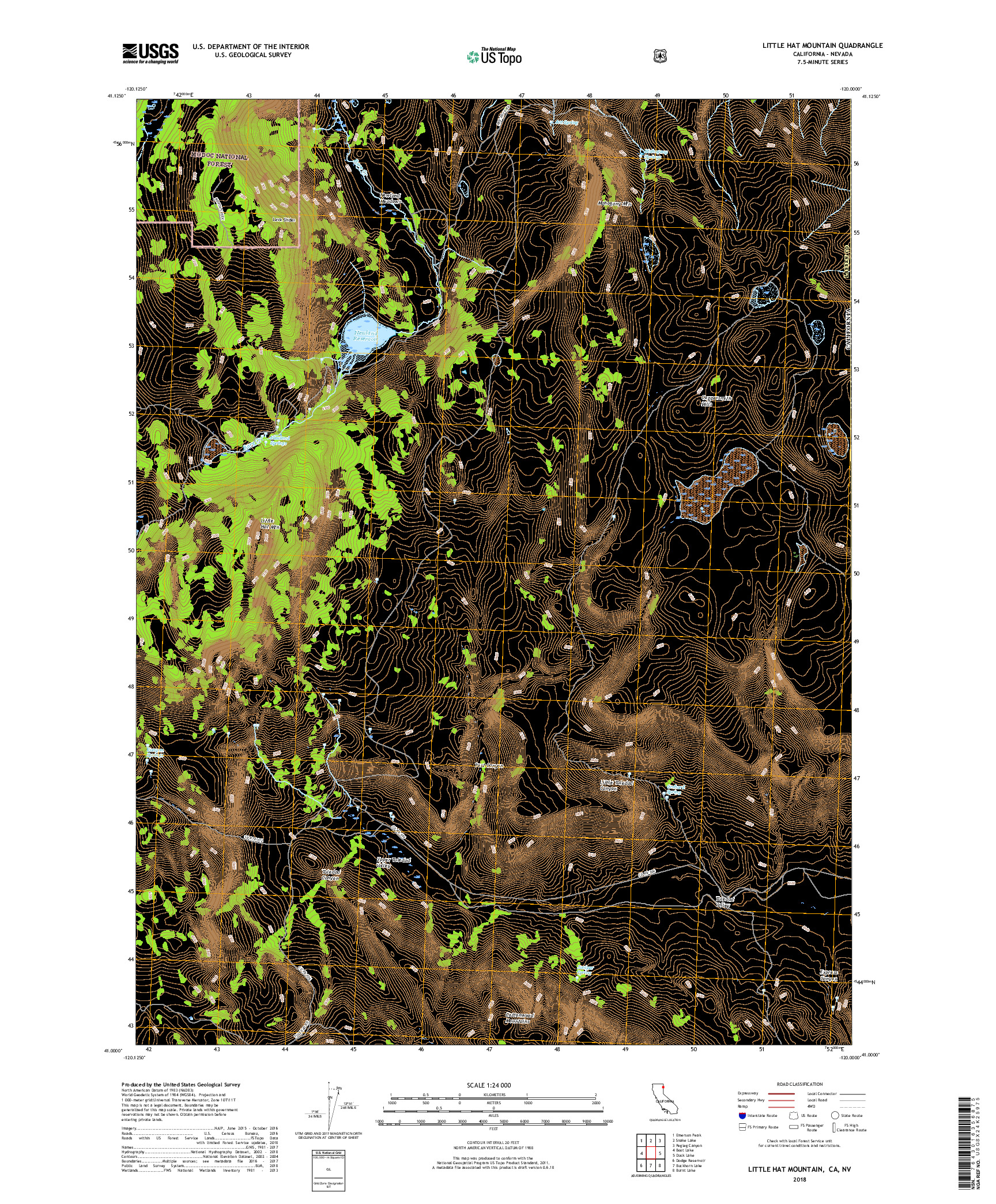 USGS US TOPO 7.5-MINUTE MAP FOR LITTLE HAT MOUNTAIN, CA,NV 2018