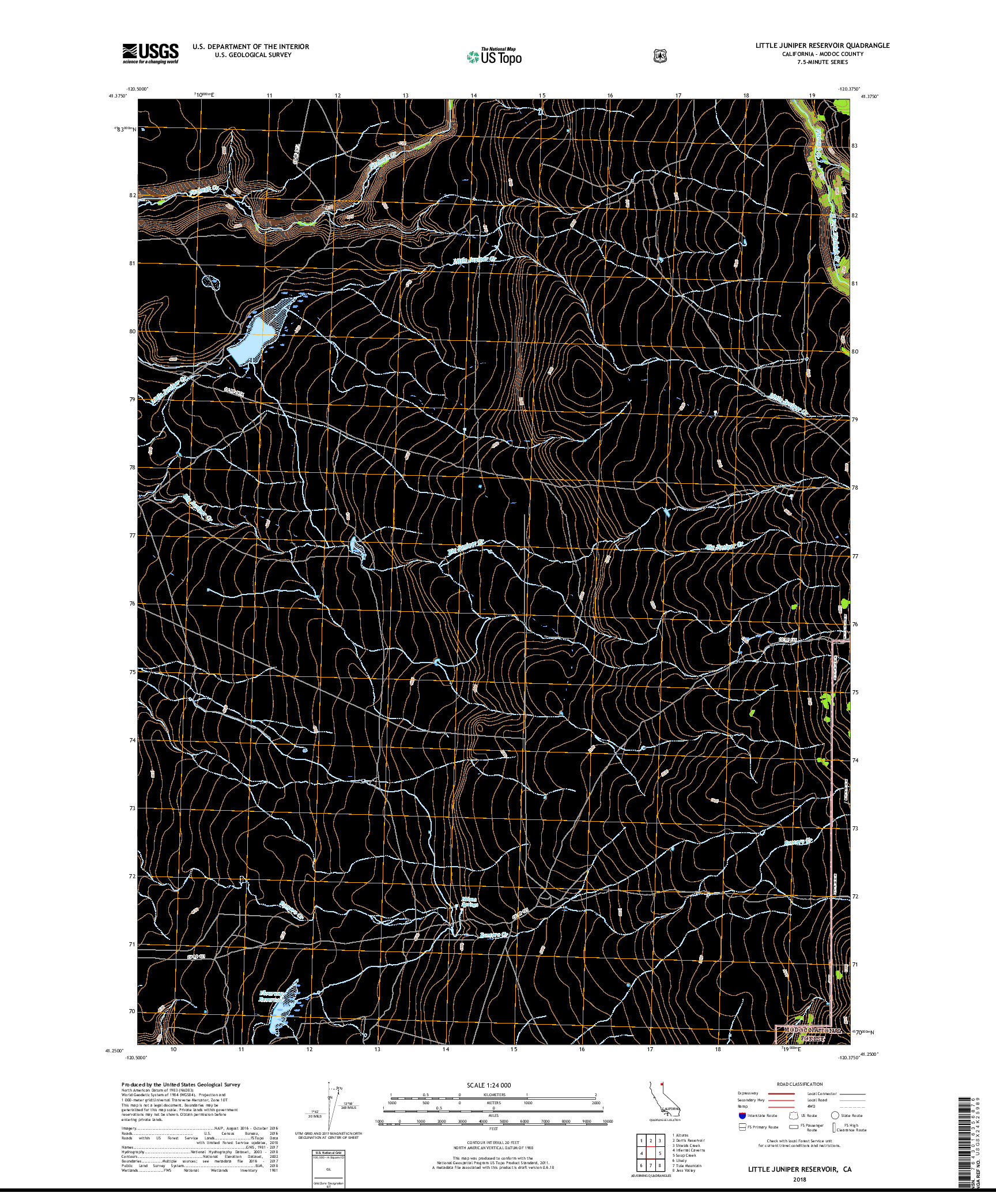 USGS US TOPO 7.5-MINUTE MAP FOR LITTLE JUNIPER RESERVOIR, CA 2018