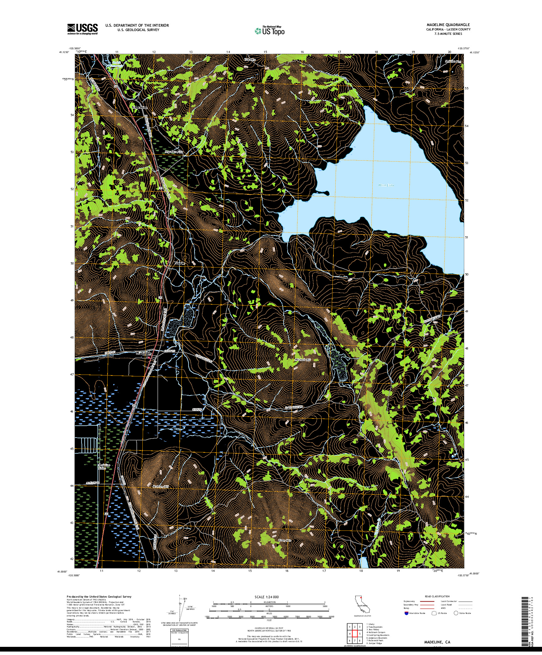 USGS US TOPO 7.5-MINUTE MAP FOR MADELINE, CA 2018