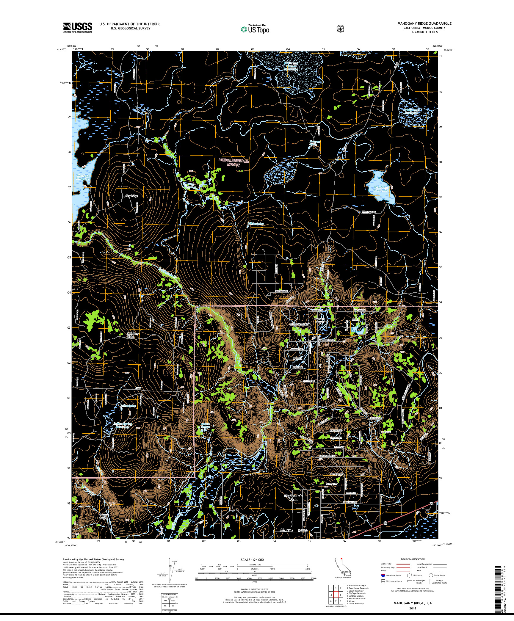USGS US TOPO 7.5-MINUTE MAP FOR MAHOGANY RIDGE, CA 2018
