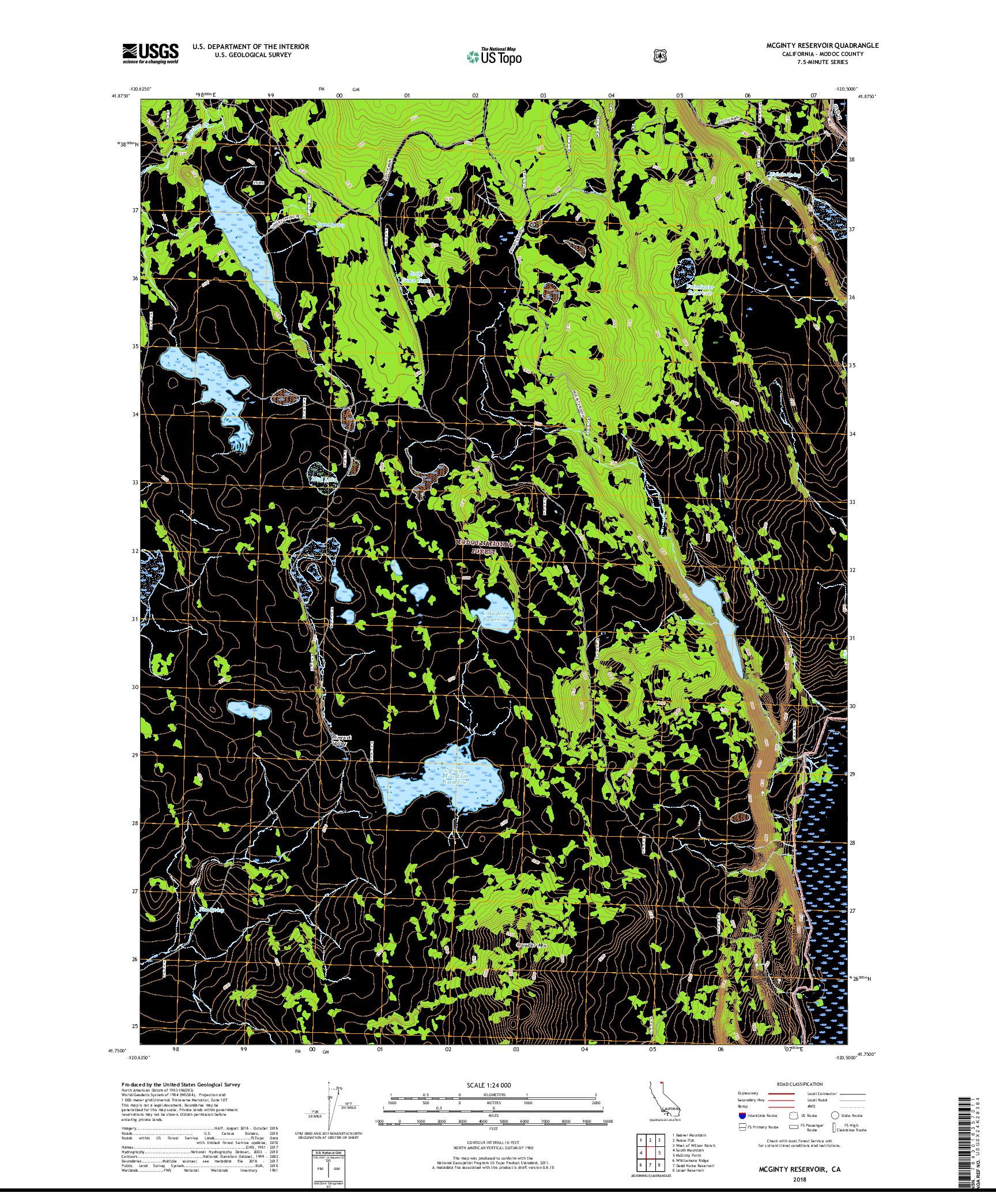 USGS US TOPO 7.5-MINUTE MAP FOR MCGINTY RESERVOIR, CA 2018