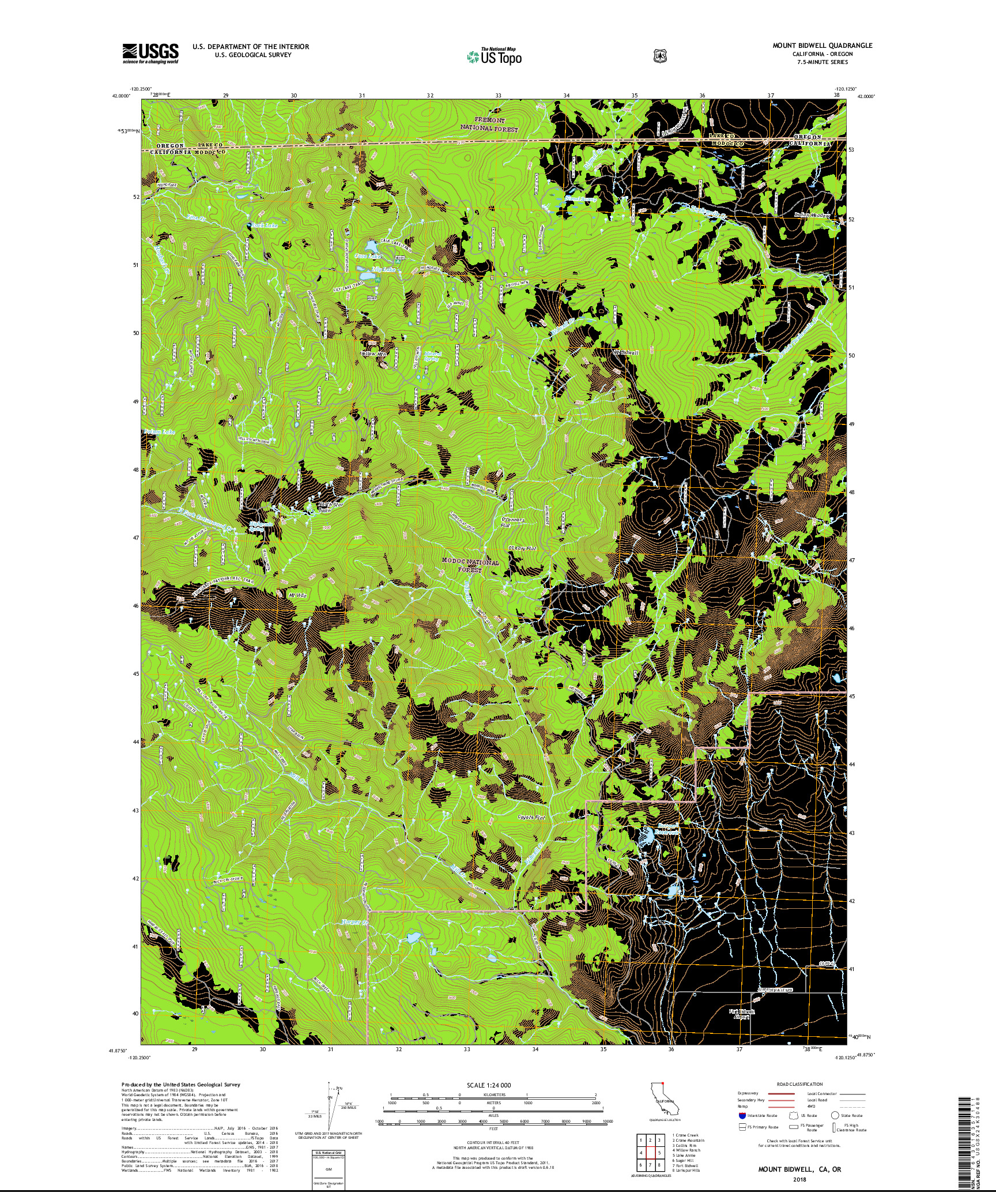 USGS US TOPO 7.5-MINUTE MAP FOR MOUNT BIDWELL, CA,OR 2018