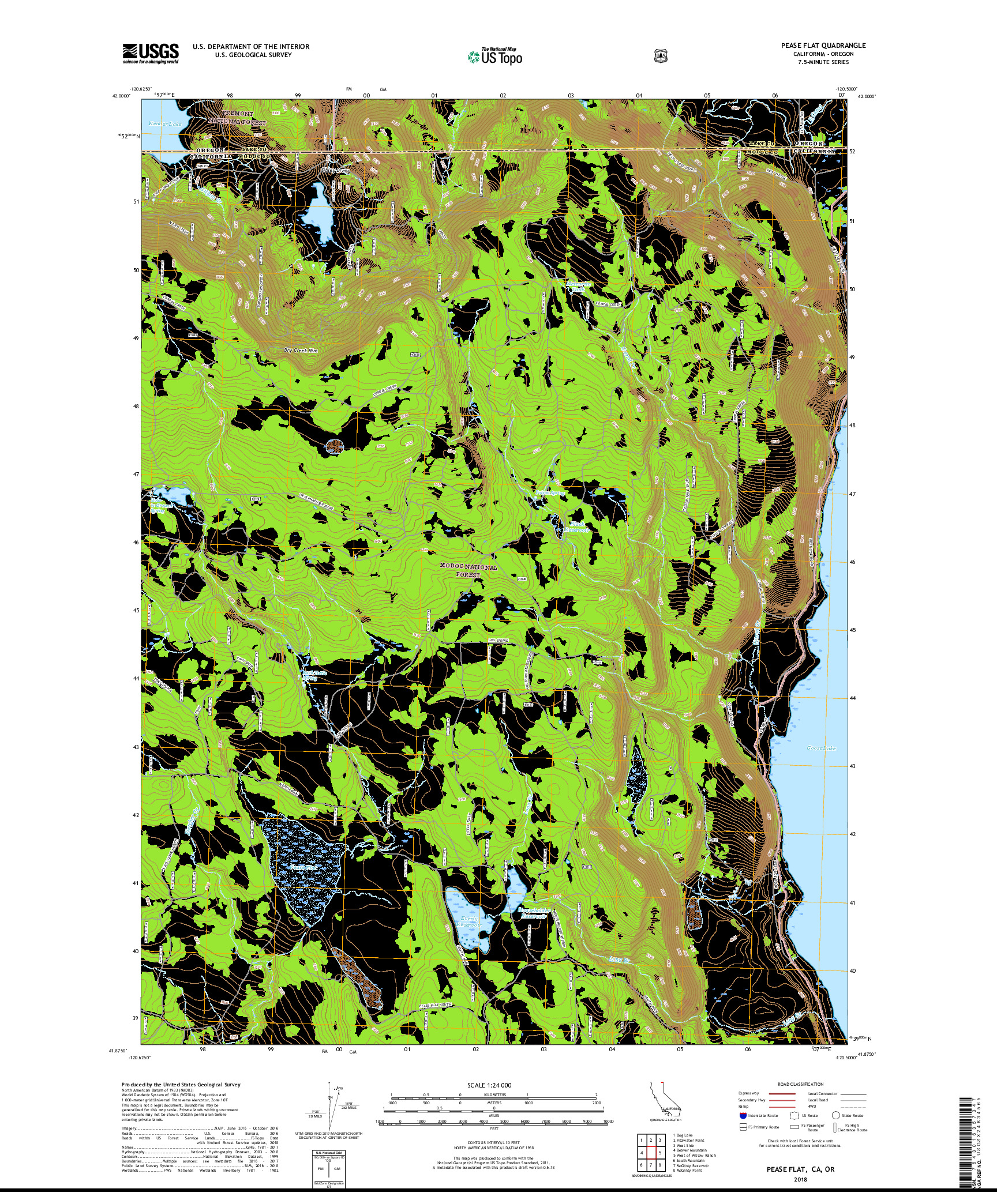 USGS US TOPO 7.5-MINUTE MAP FOR PEASE FLAT, CA,OR 2018