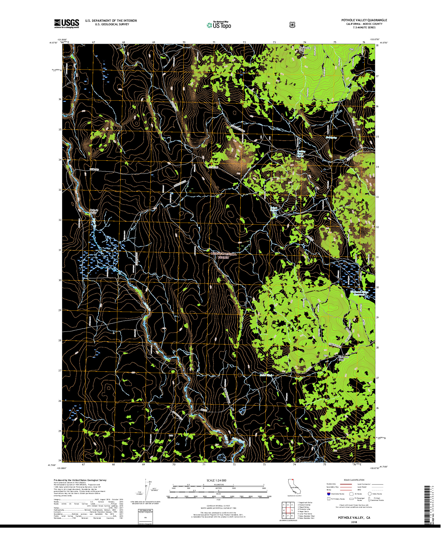 USGS US TOPO 7.5-MINUTE MAP FOR POTHOLE VALLEY, CA 2018