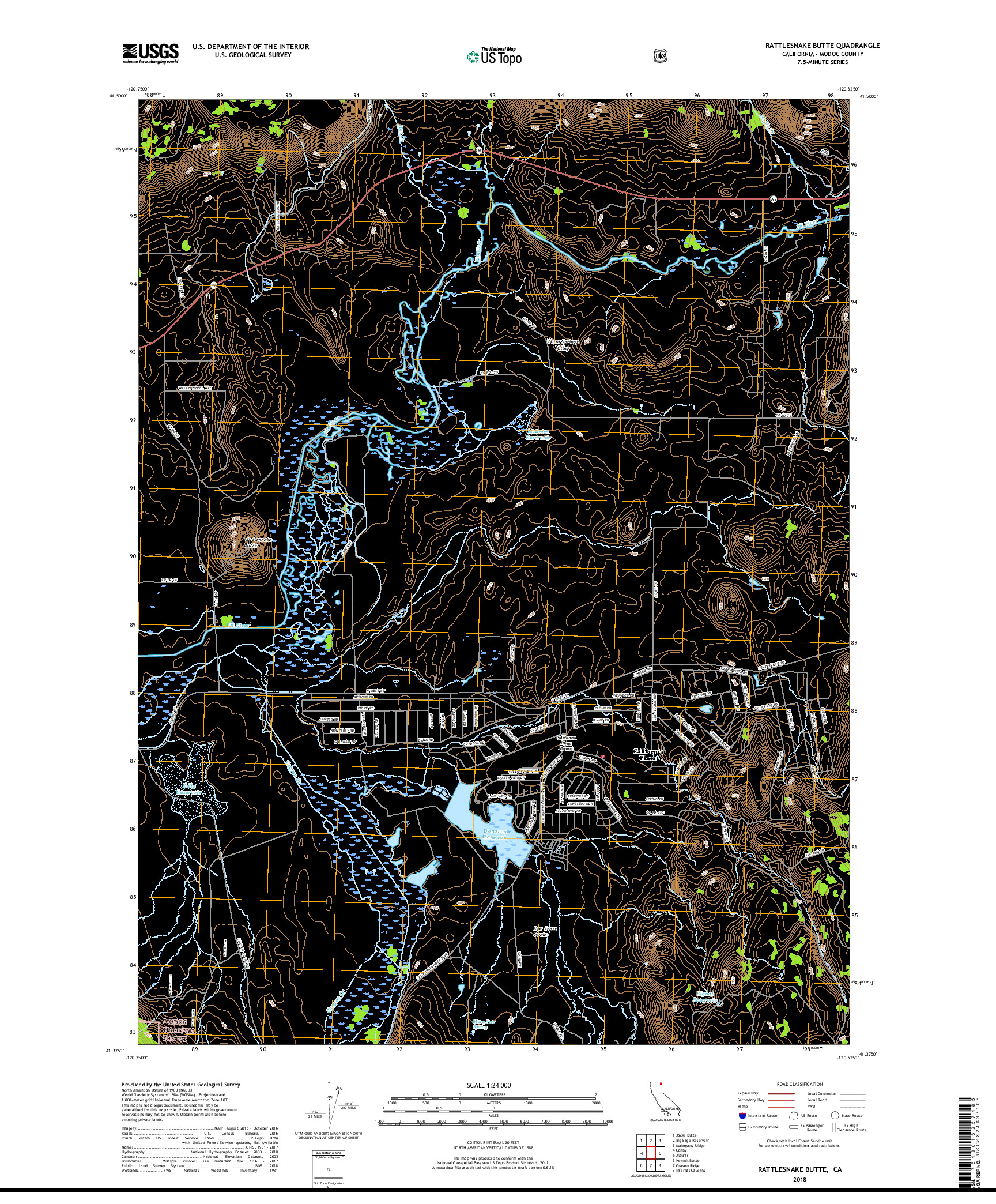 USGS US TOPO 7.5-MINUTE MAP FOR RATTLESNAKE BUTTE, CA 2018