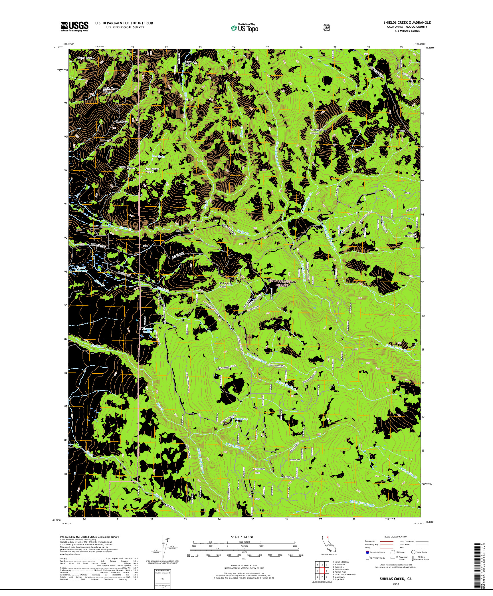 USGS US TOPO 7.5-MINUTE MAP FOR SHIELDS CREEK, CA 2018