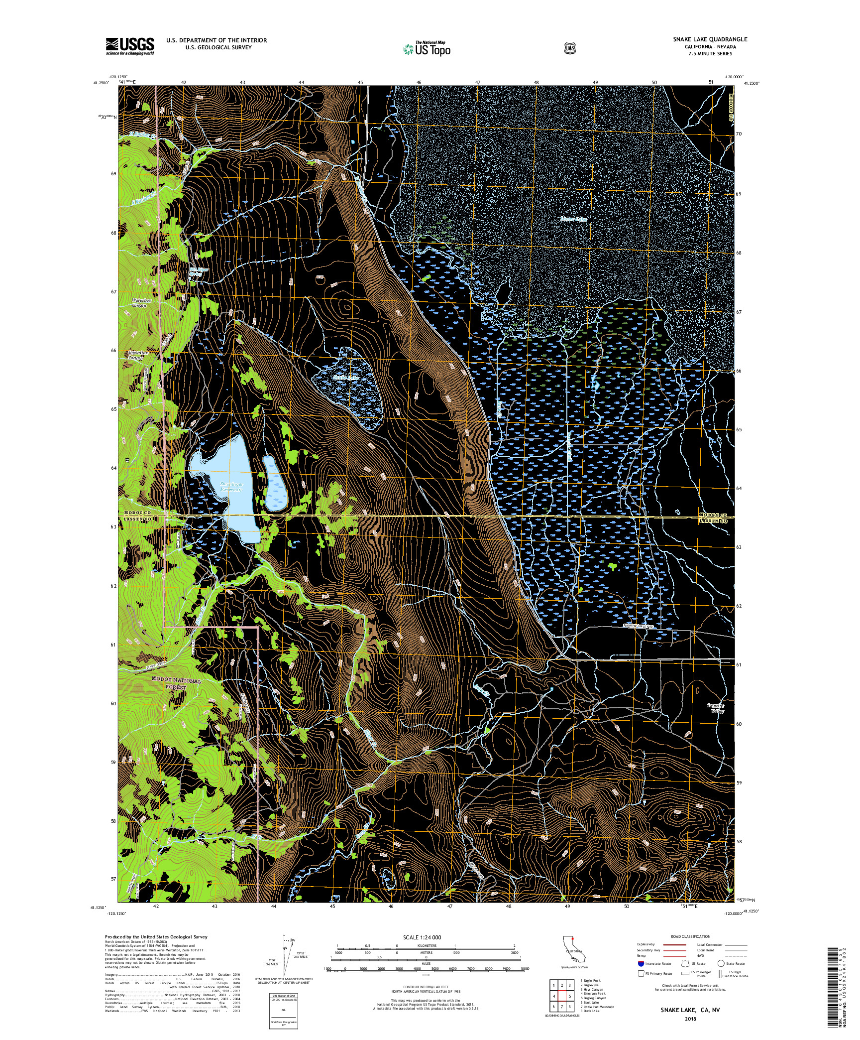 USGS US TOPO 7.5-MINUTE MAP FOR SNAKE LAKE, CA,NV 2018