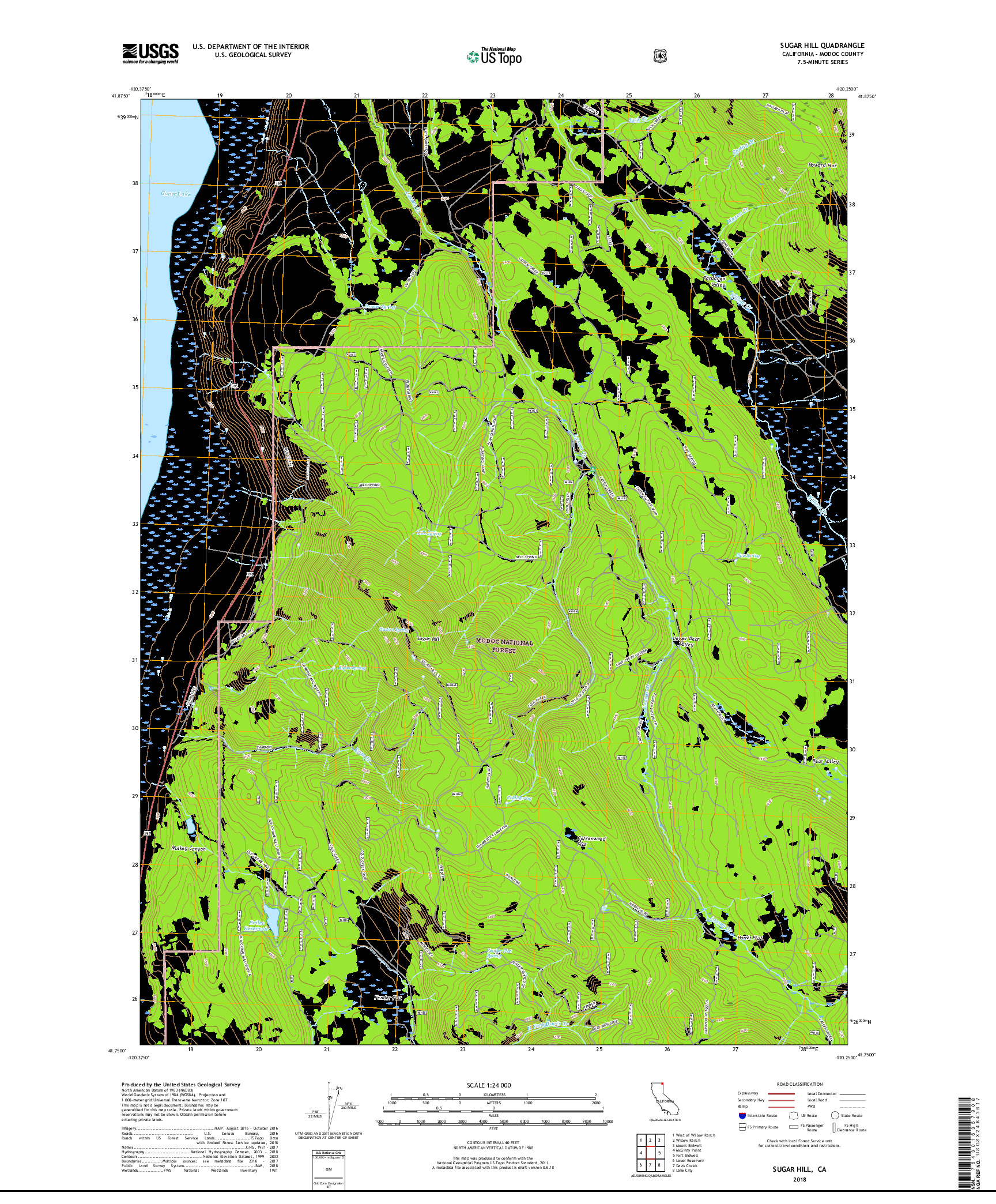 USGS US TOPO 7.5-MINUTE MAP FOR SUGAR HILL, CA 2018