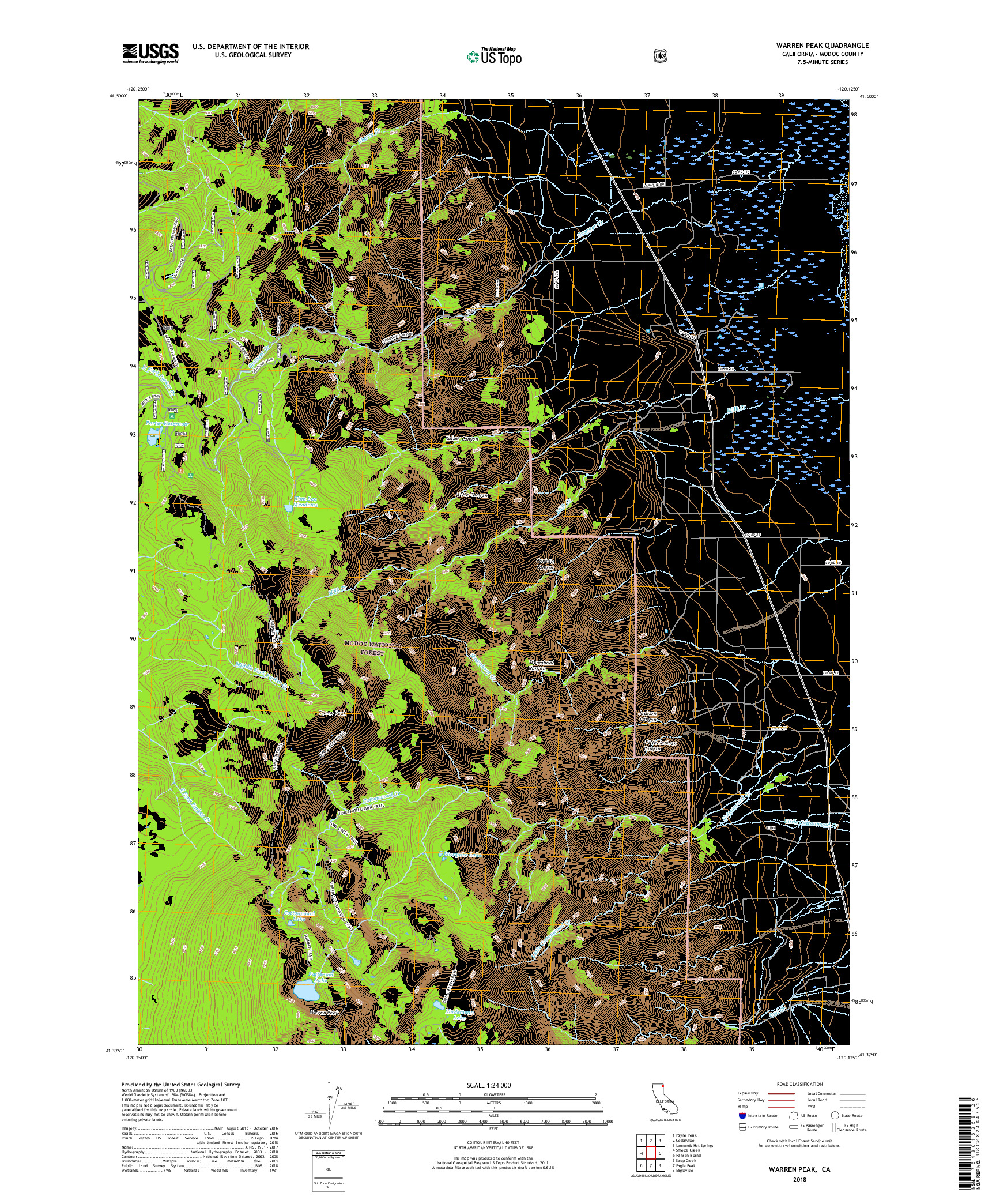 USGS US TOPO 7.5-MINUTE MAP FOR WARREN PEAK, CA 2018