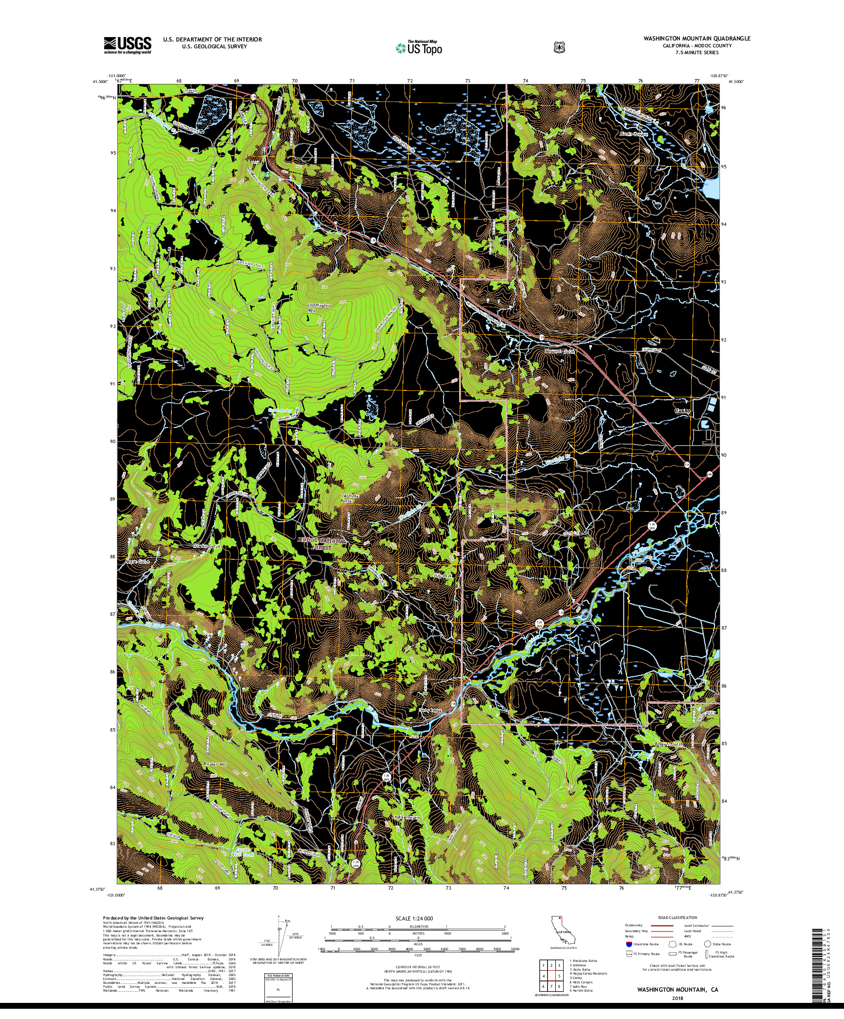 USGS US TOPO 7.5-MINUTE MAP FOR WASHINGTON MOUNTAIN, CA 2018