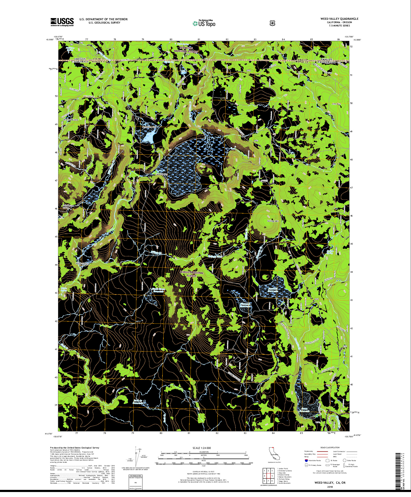 USGS US TOPO 7.5-MINUTE MAP FOR WEED VALLEY, CA,OR 2018