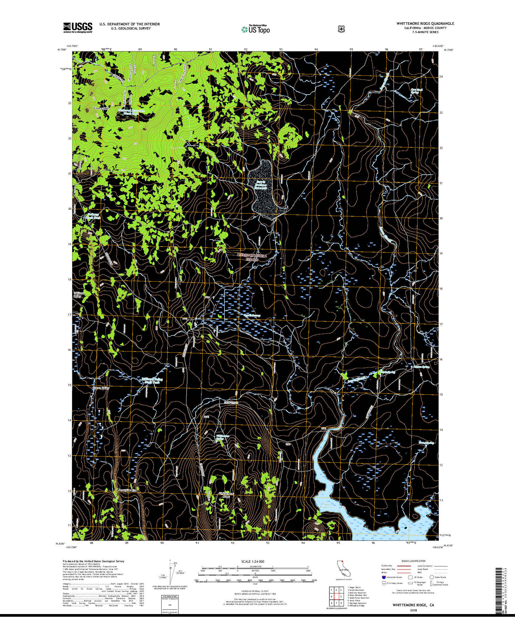 USGS US TOPO 7.5-MINUTE MAP FOR WHITTEMORE RIDGE, CA 2018