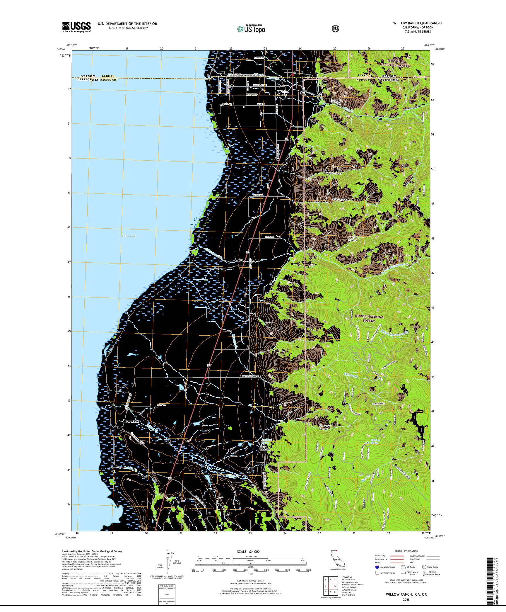 USGS US TOPO 7.5-MINUTE MAP FOR WILLOW RANCH, CA,OR 2018