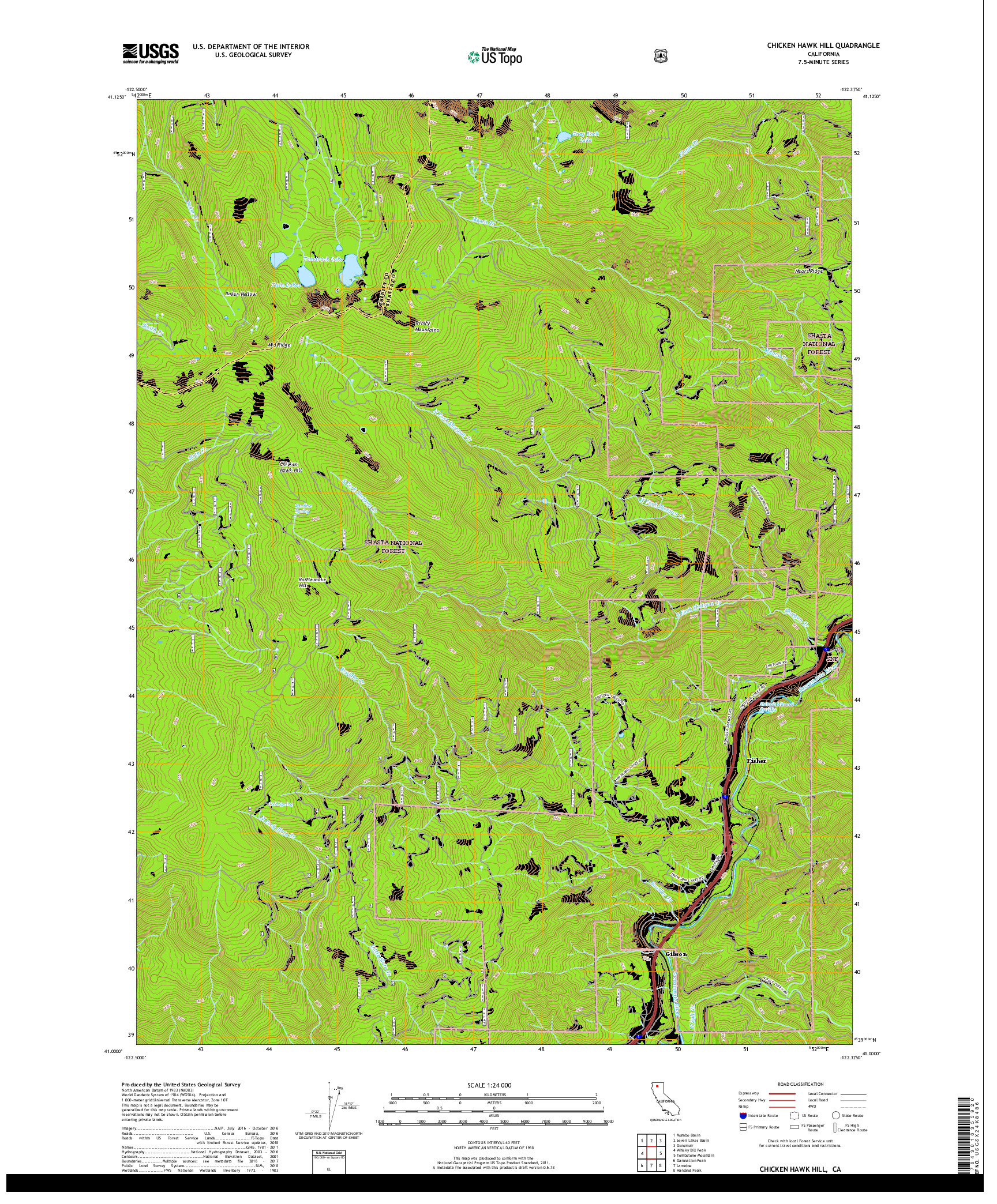 USGS US TOPO 7.5-MINUTE MAP FOR CHICKEN HAWK HILL, CA 2018