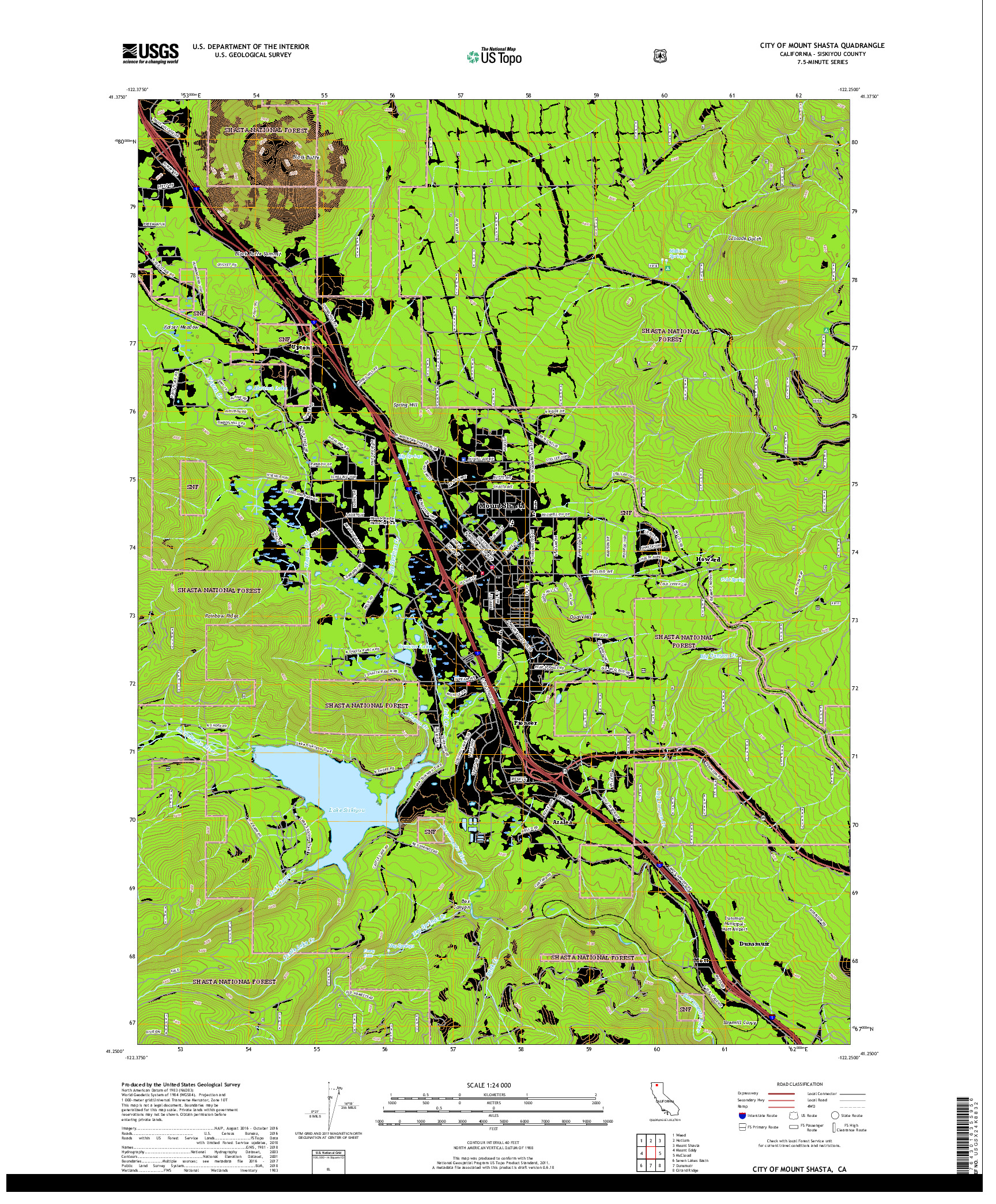 USGS US TOPO 7.5-MINUTE MAP FOR CITY OF MOUNT SHASTA, CA 2018