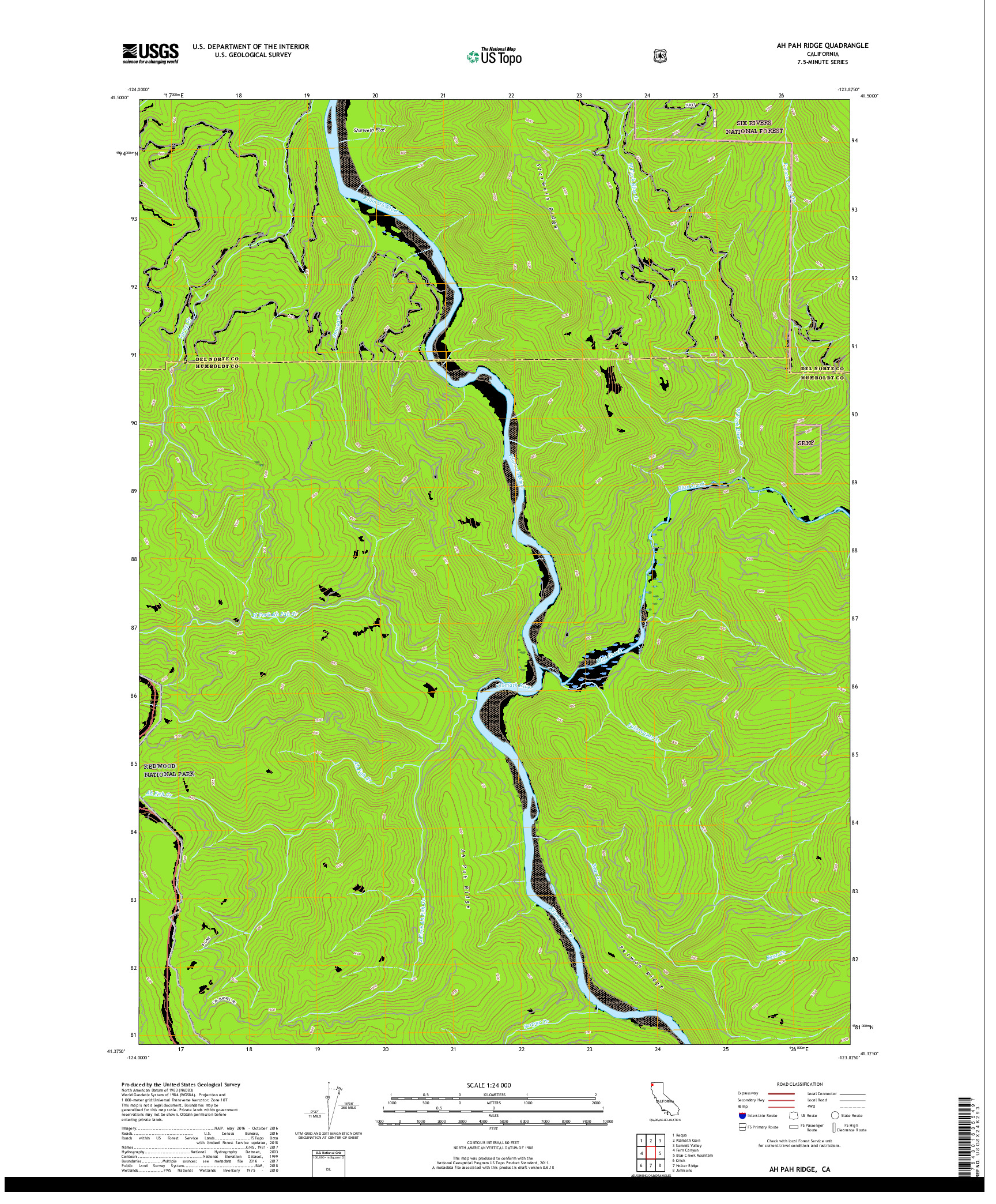 USGS US TOPO 7.5-MINUTE MAP FOR AH PAH RIDGE, CA 2018