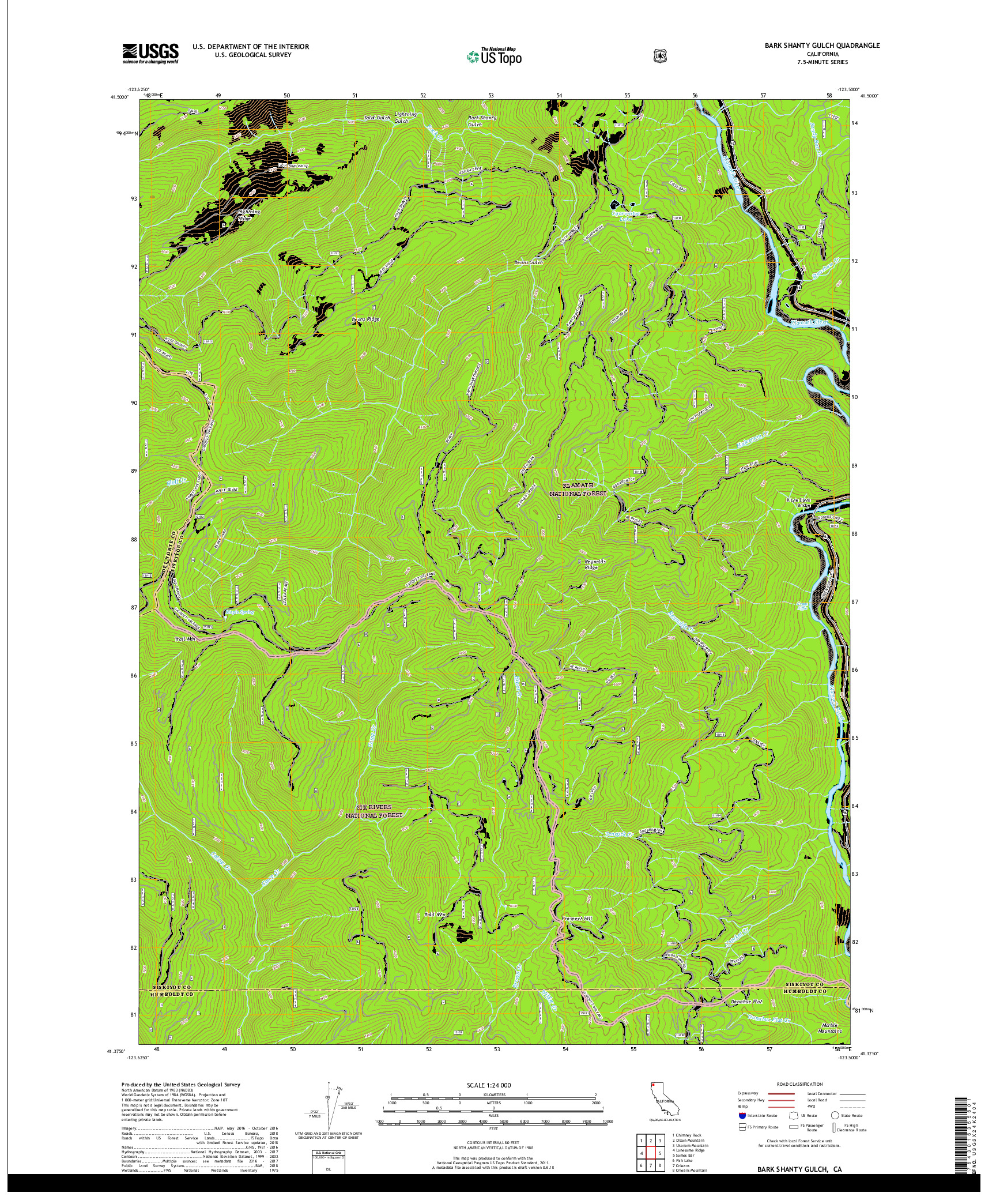USGS US TOPO 7.5-MINUTE MAP FOR BARK SHANTY GULCH, CA 2018
