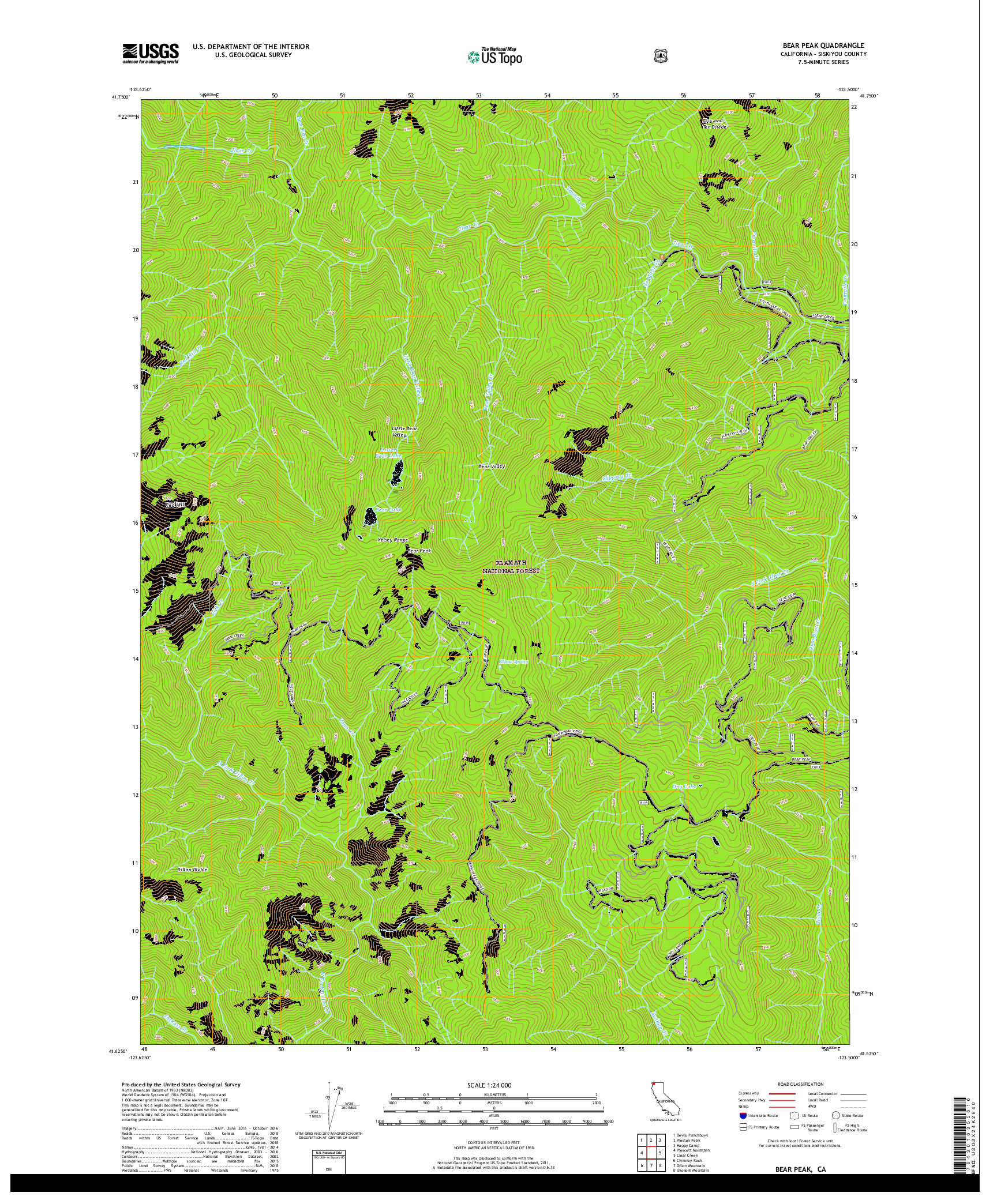 USGS US TOPO 7.5-MINUTE MAP FOR BEAR PEAK, CA 2018