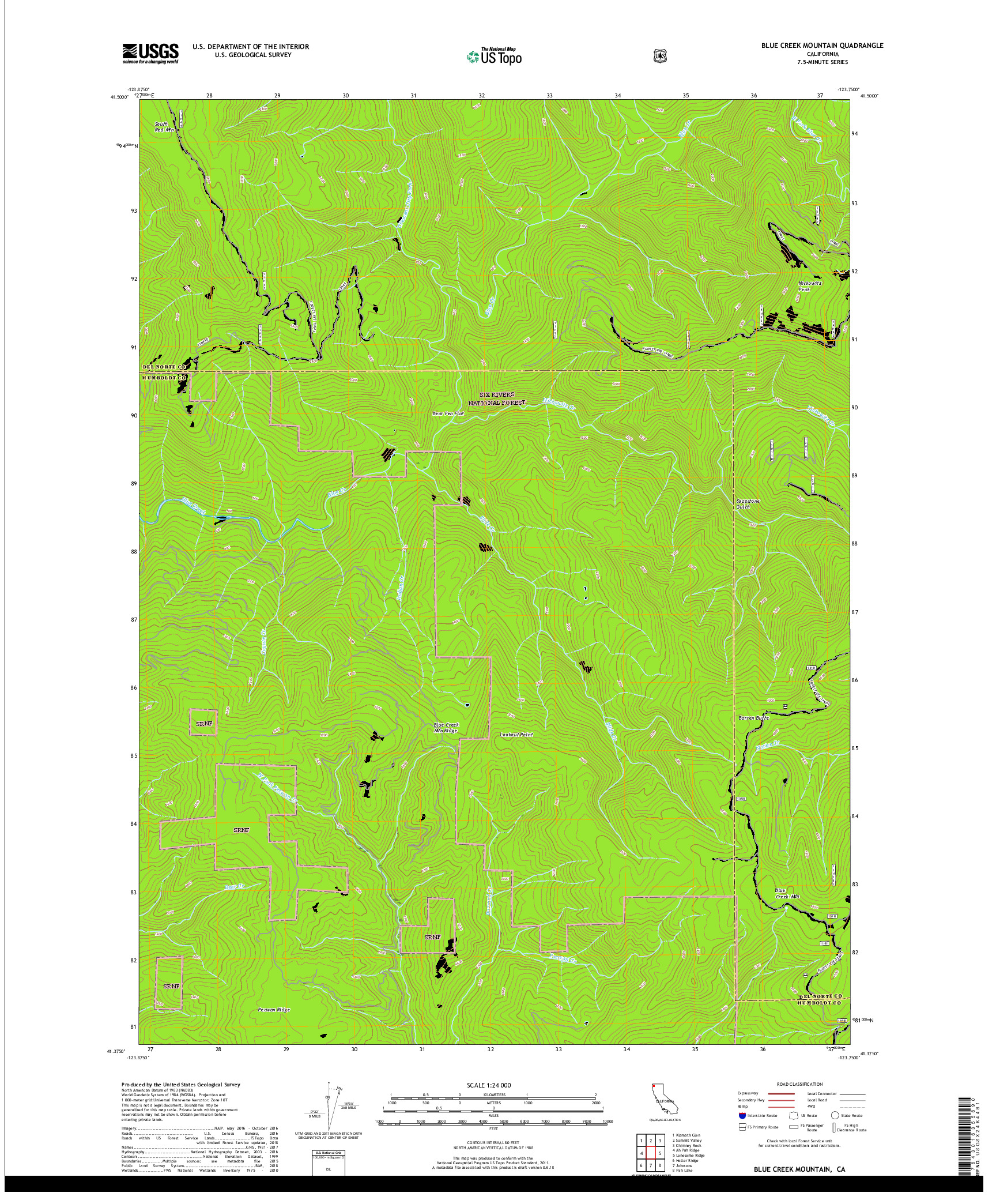 USGS US TOPO 7.5-MINUTE MAP FOR BLUE CREEK MOUNTAIN, CA 2018