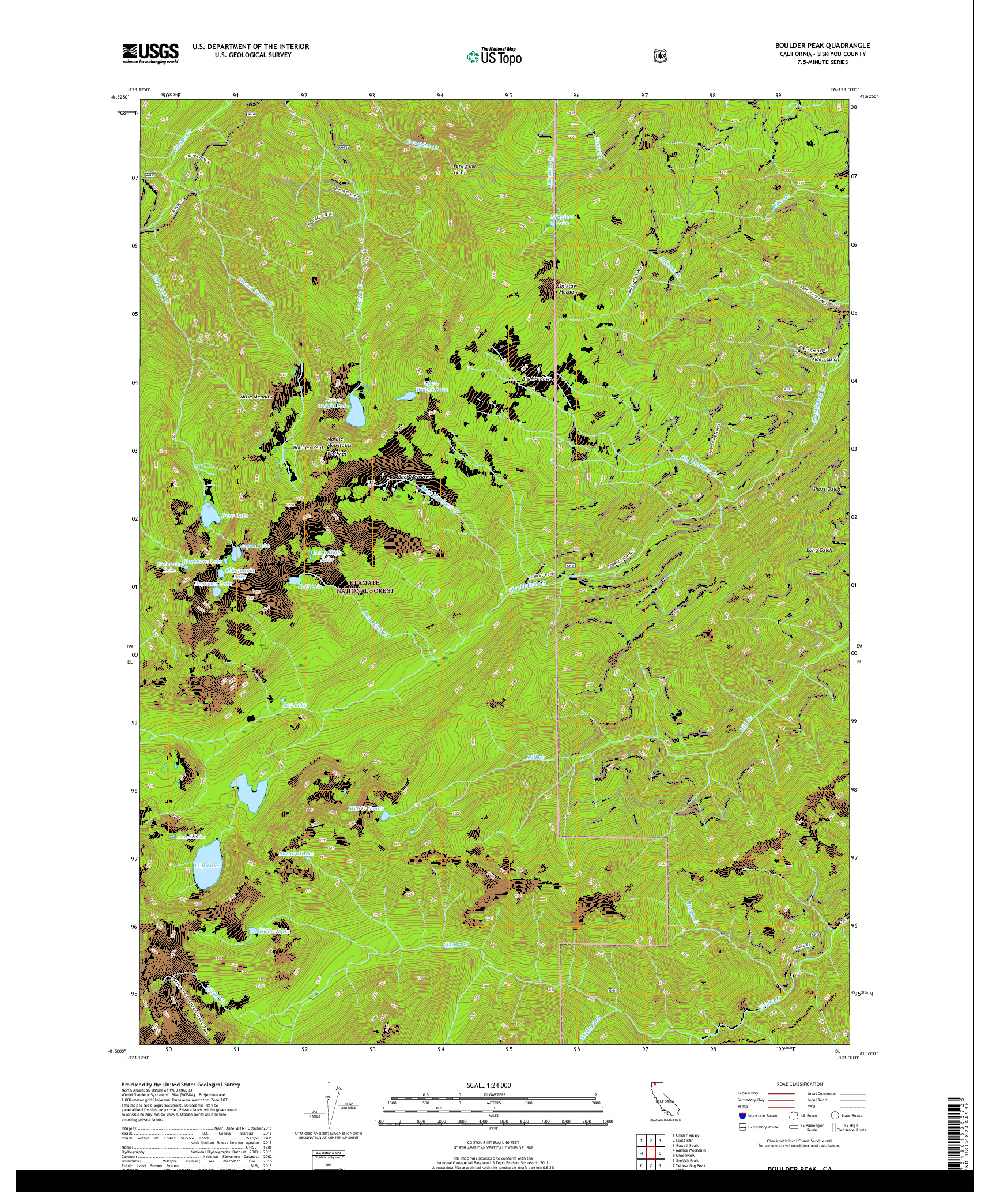 USGS US TOPO 7.5-MINUTE MAP FOR BOULDER PEAK, CA 2018