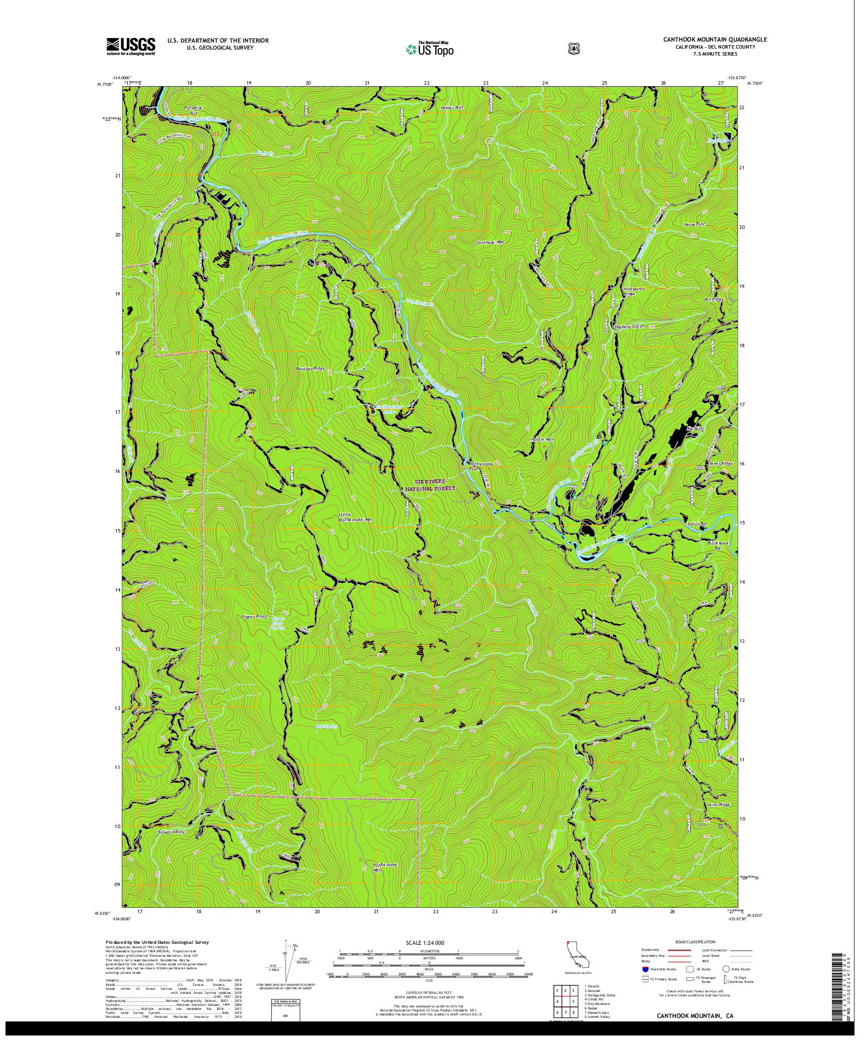 USGS US TOPO 7.5-MINUTE MAP FOR CANTHOOK MOUNTAIN, CA 2018