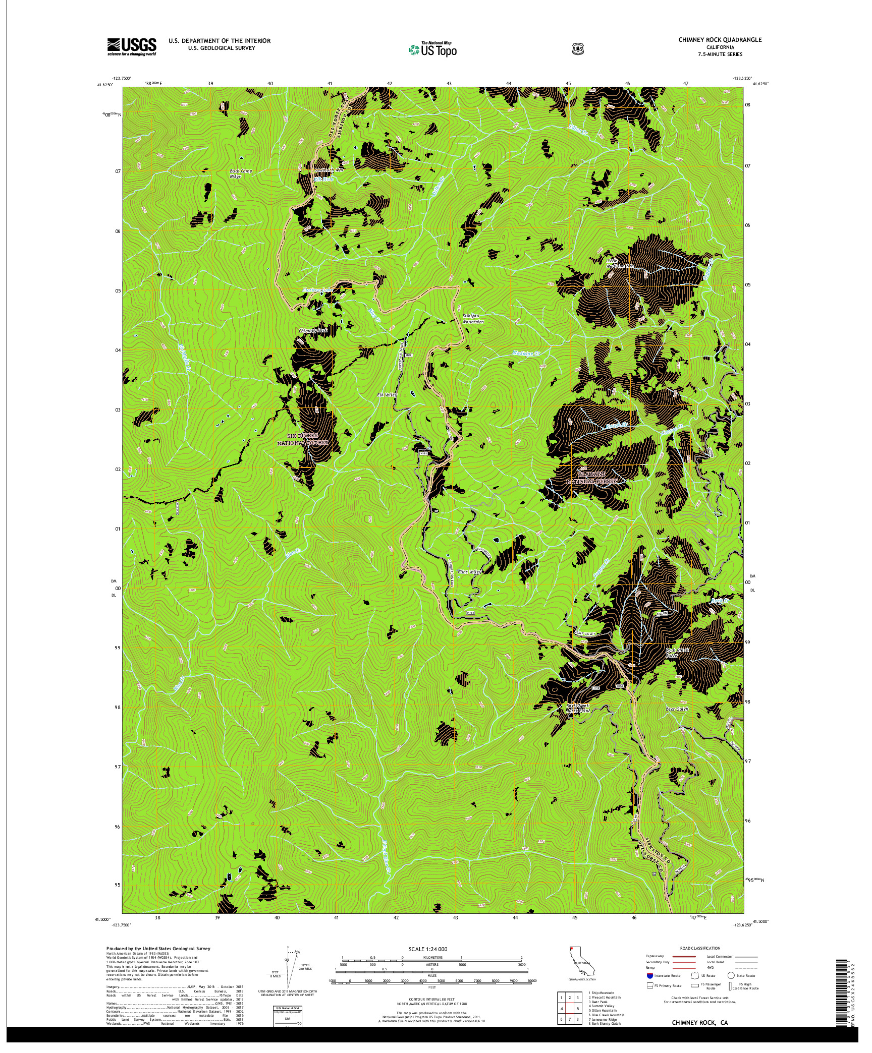 USGS US TOPO 7.5-MINUTE MAP FOR CHIMNEY ROCK, CA 2018