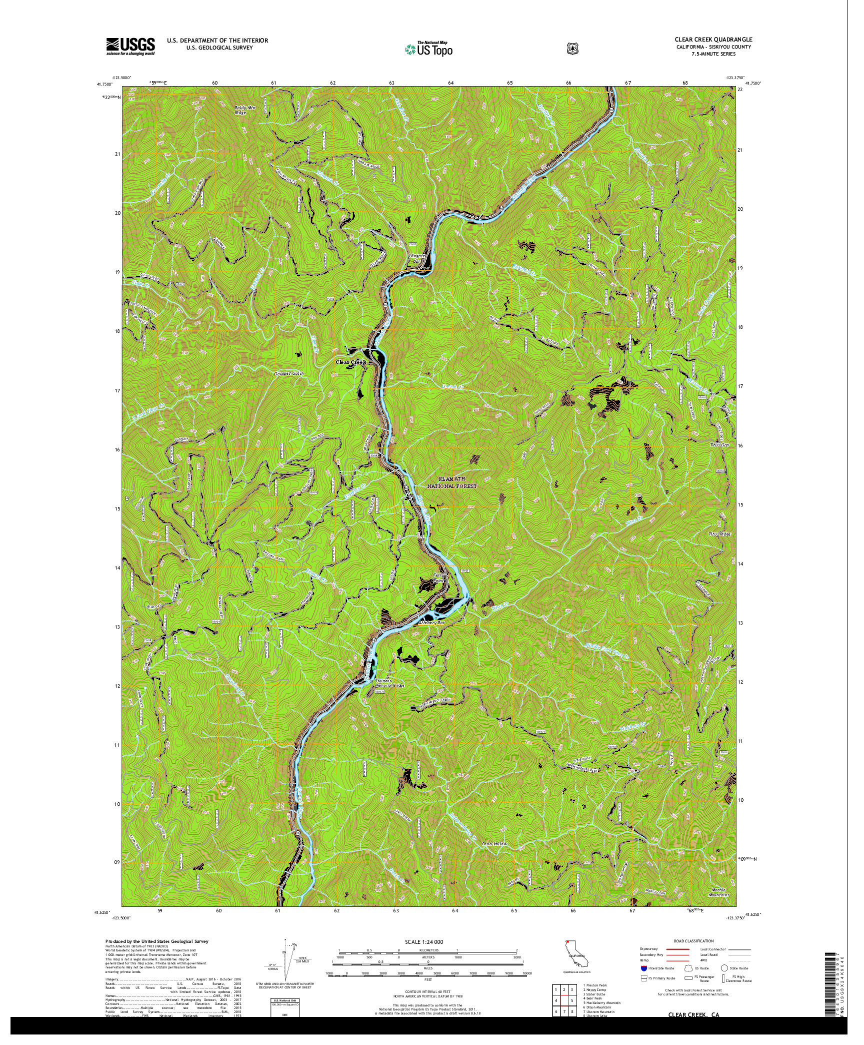 USGS US TOPO 7.5-MINUTE MAP FOR CLEAR CREEK, CA 2018
