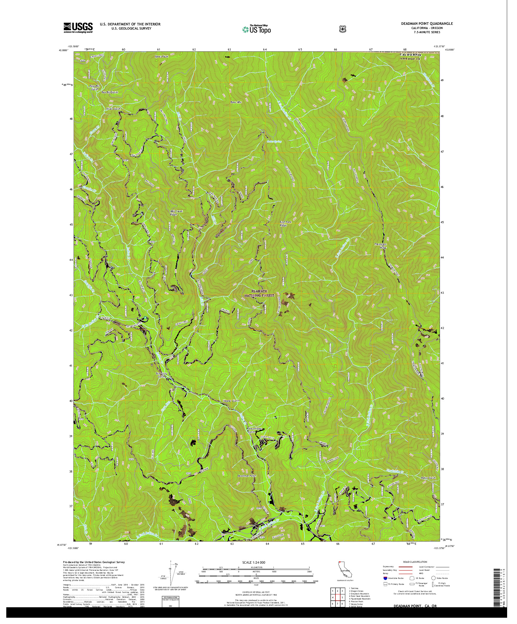 USGS US TOPO 7.5-MINUTE MAP FOR DEADMAN POINT, CA,OR 2018