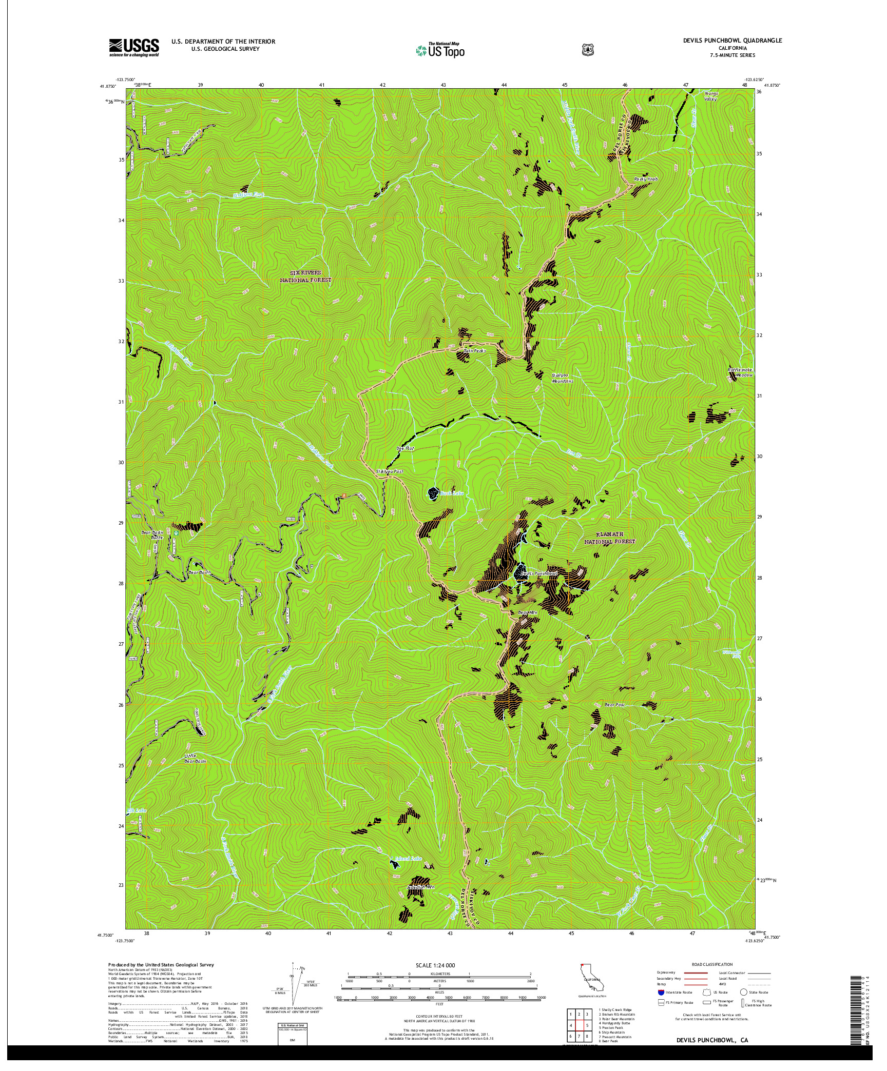 USGS US TOPO 7.5-MINUTE MAP FOR DEVILS PUNCHBOWL, CA 2018