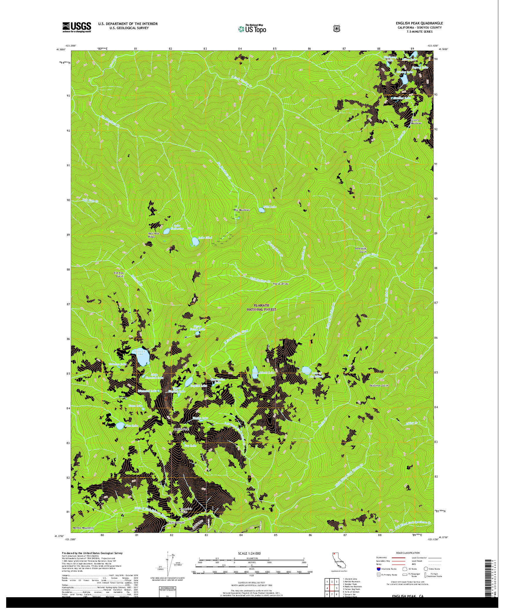 USGS US TOPO 7.5-MINUTE MAP FOR ENGLISH PEAK, CA 2018