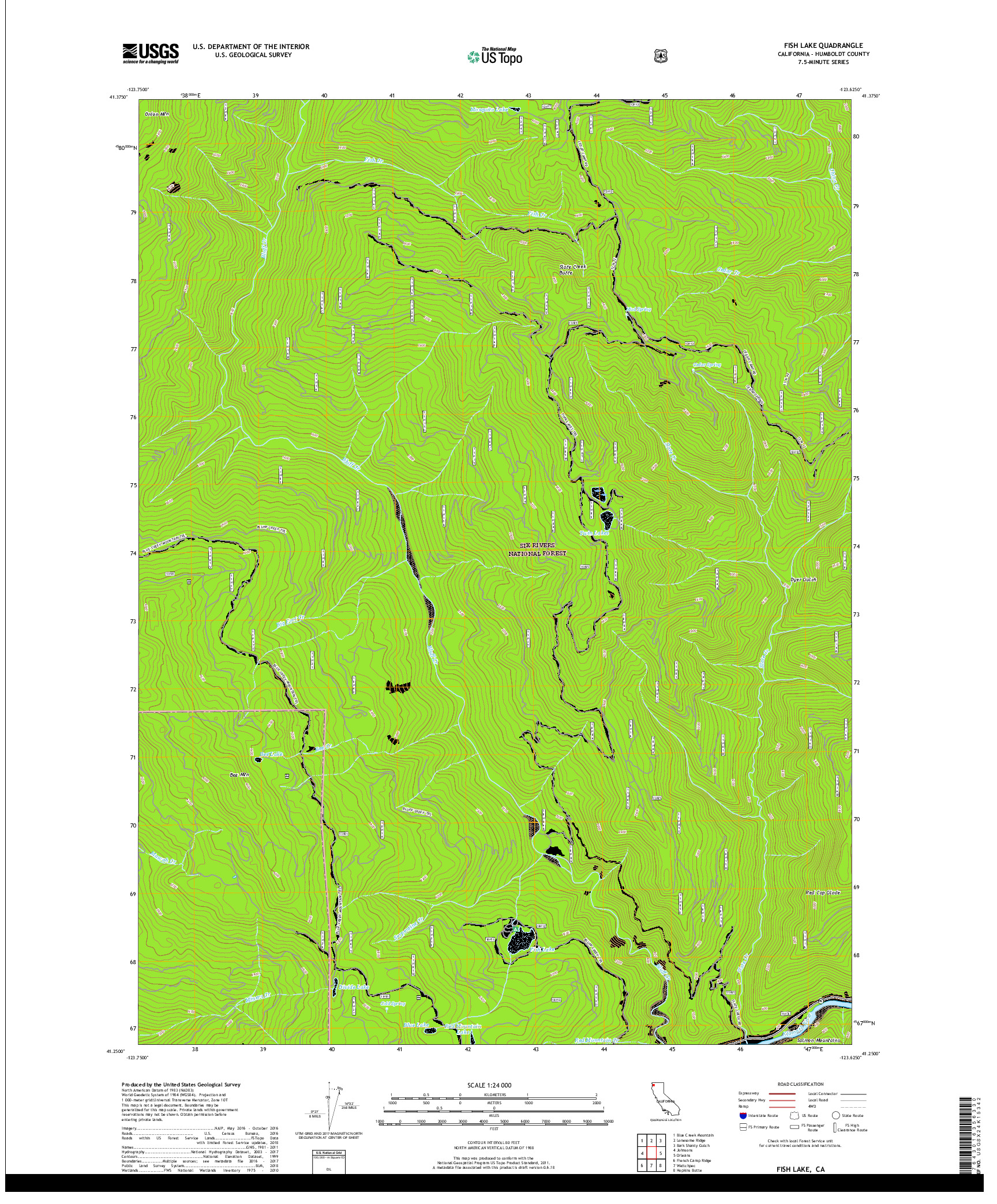 USGS US TOPO 7.5-MINUTE MAP FOR FISH LAKE, CA 2018