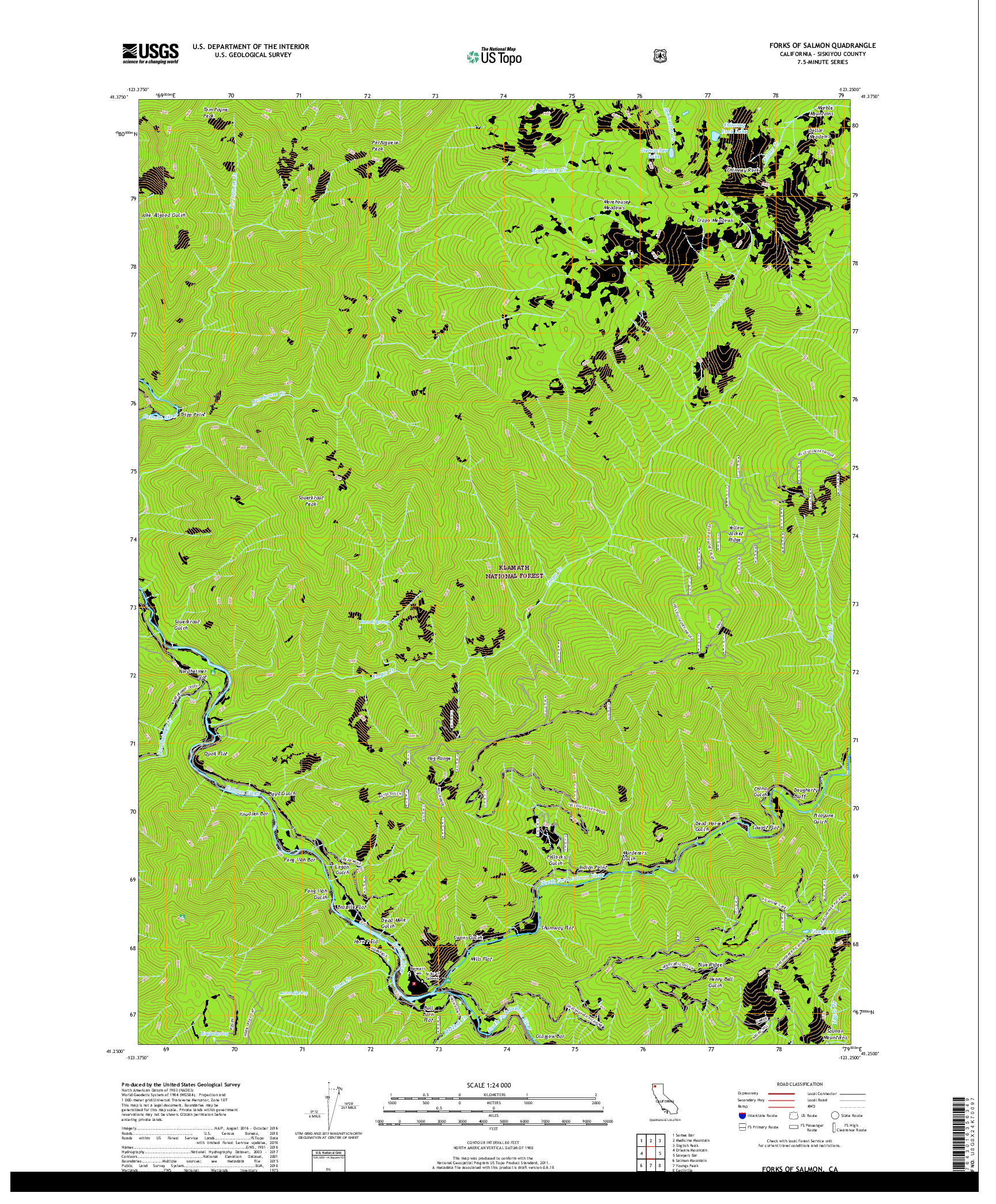 USGS US TOPO 7.5-MINUTE MAP FOR FORKS OF SALMON, CA 2018