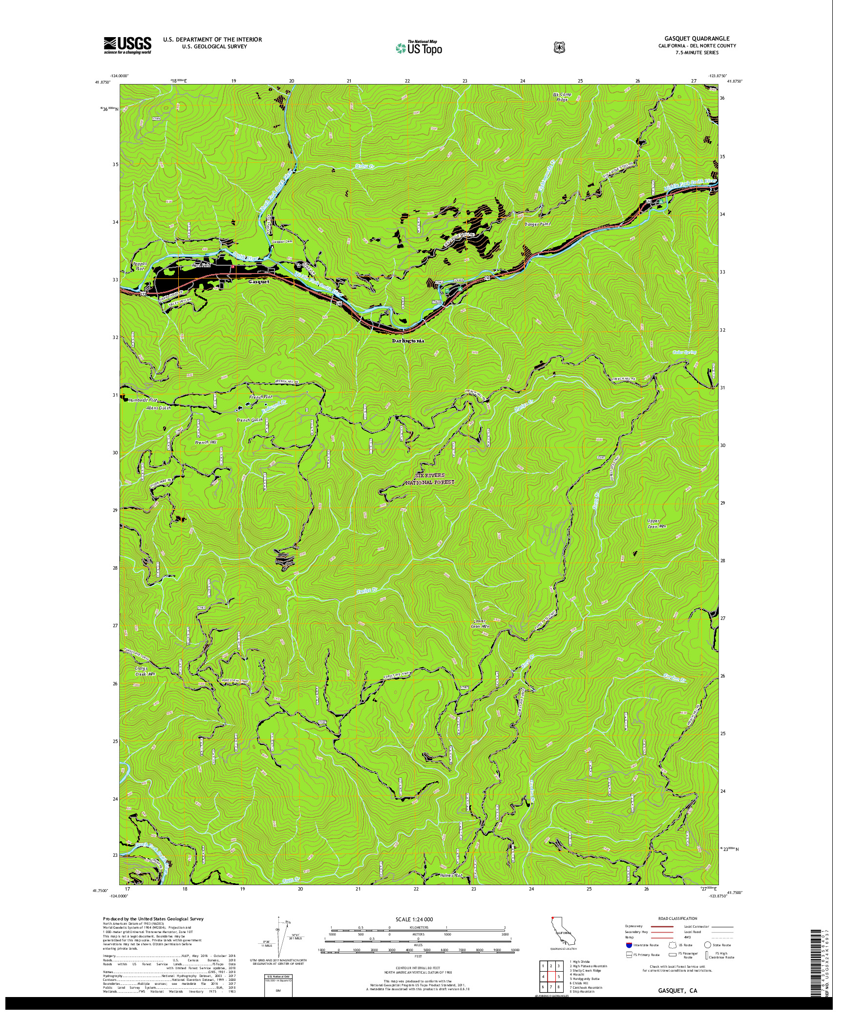 USGS US TOPO 7.5-MINUTE MAP FOR GASQUET, CA 2018