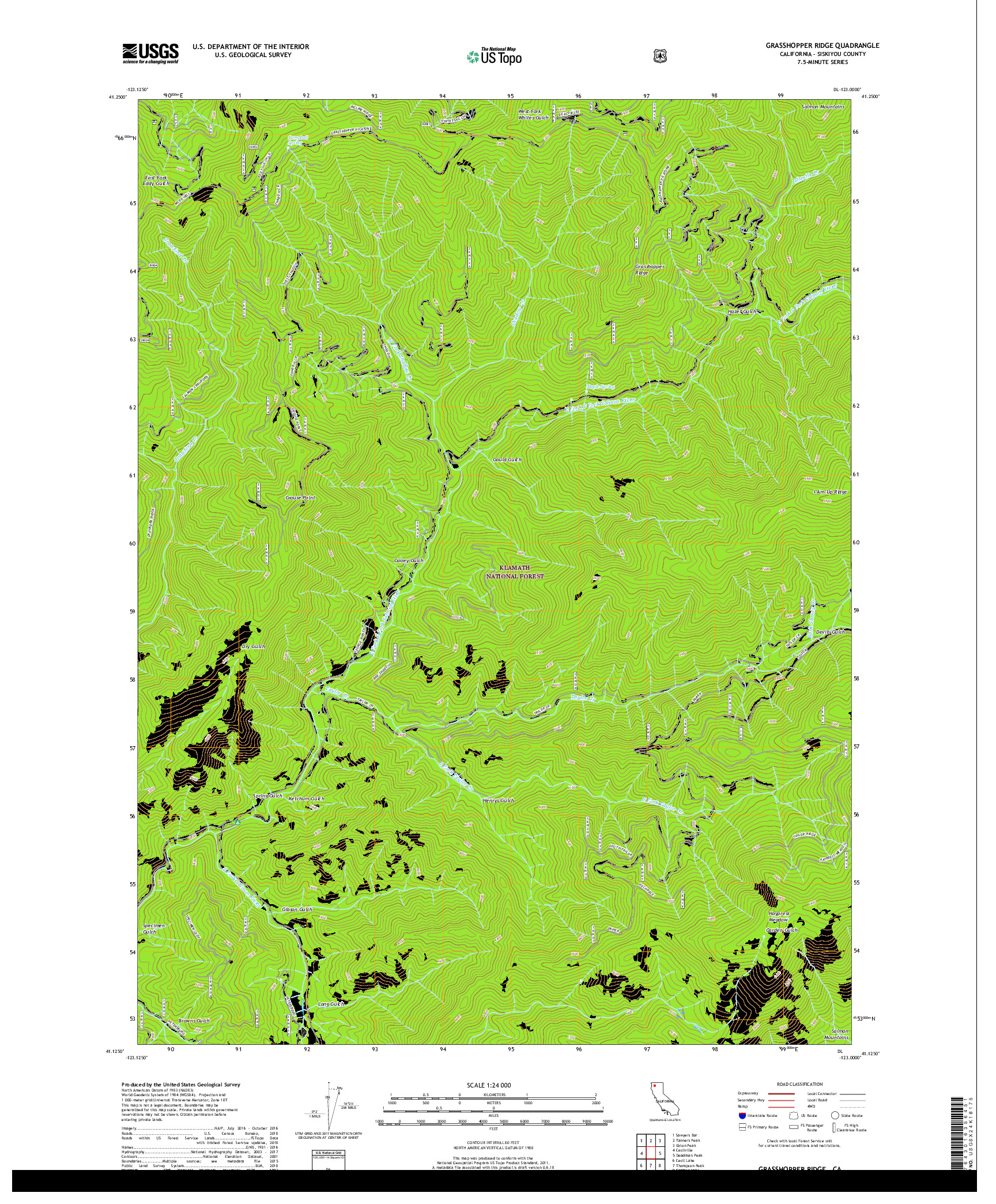 USGS US TOPO 7.5-MINUTE MAP FOR GRASSHOPPER RIDGE, CA 2018