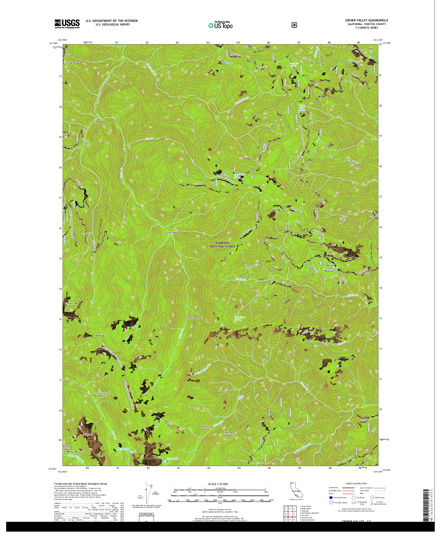 USGS US TOPO 7.5-MINUTE MAP FOR GRIDER VALLEY, CA 2018