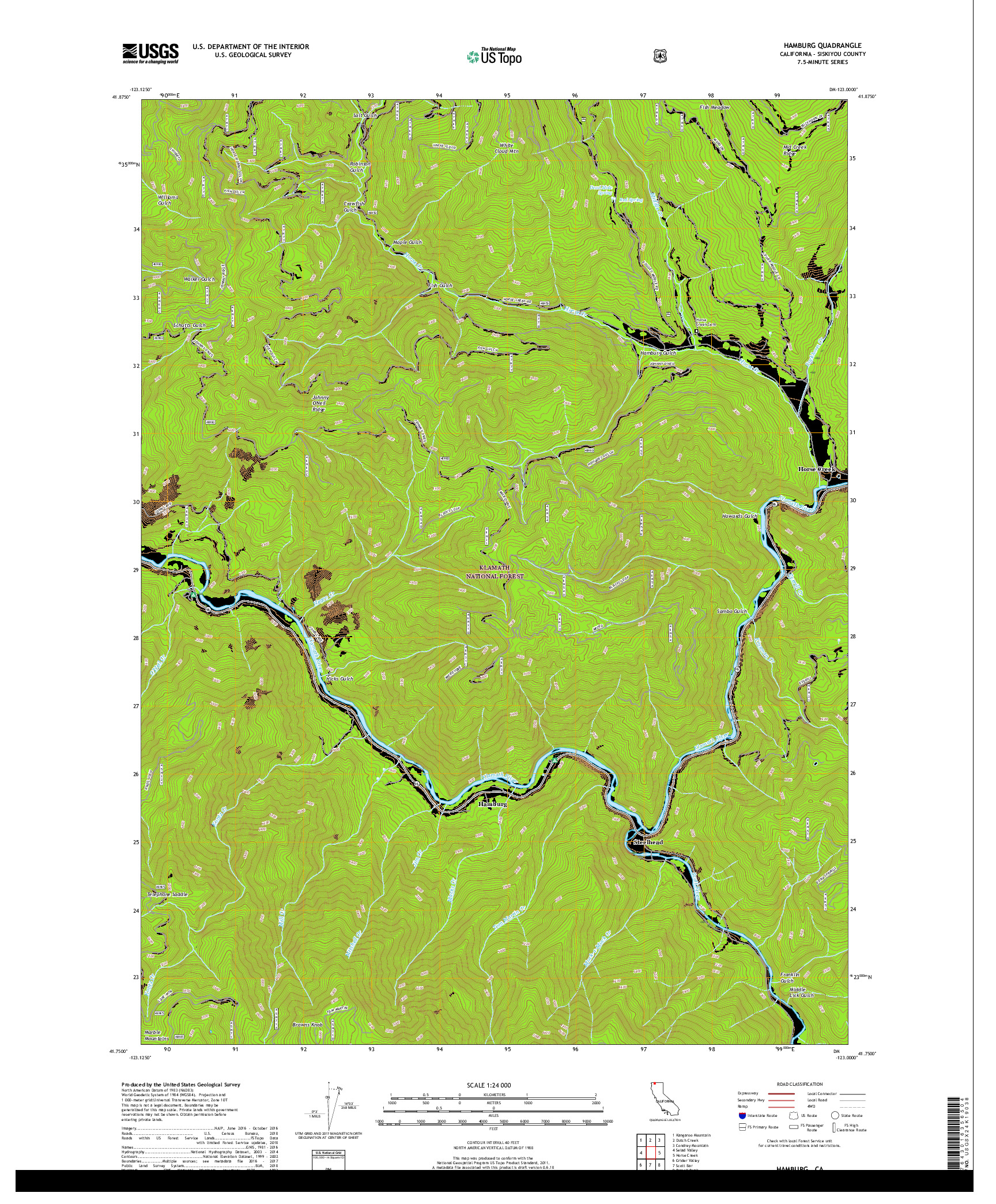 USGS US TOPO 7.5-MINUTE MAP FOR HAMBURG, CA 2018
