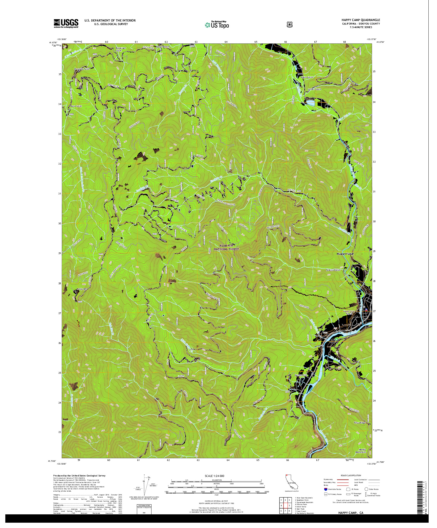 USGS US TOPO 7.5-MINUTE MAP FOR HAPPY CAMP, CA 2018