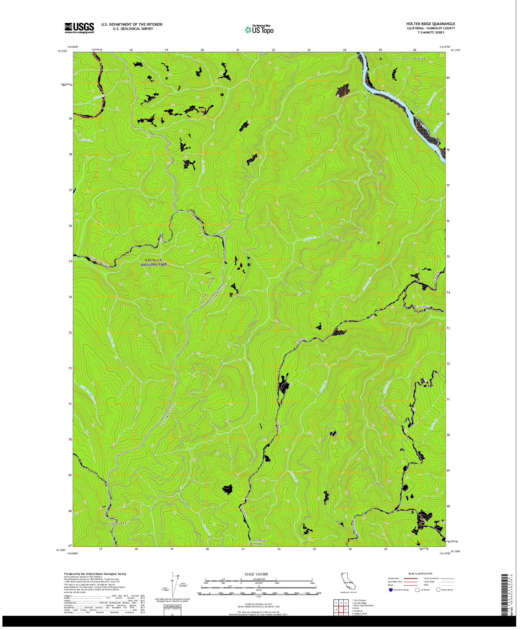 USGS US TOPO 7.5-MINUTE MAP FOR HOLTER RIDGE, CA 2018