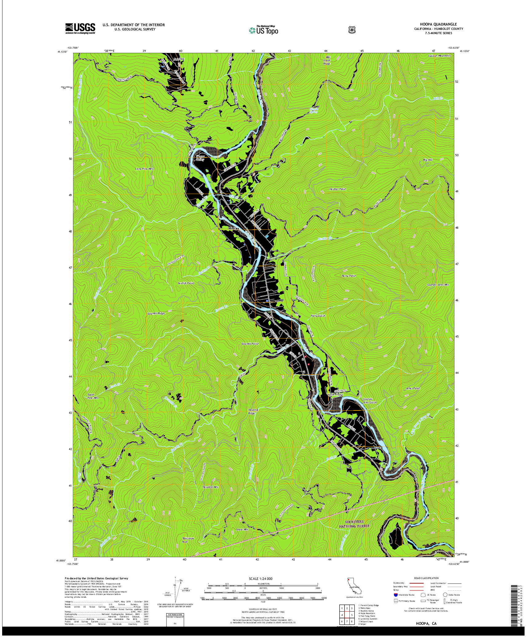 USGS US TOPO 7.5-MINUTE MAP FOR HOOPA, CA 2018