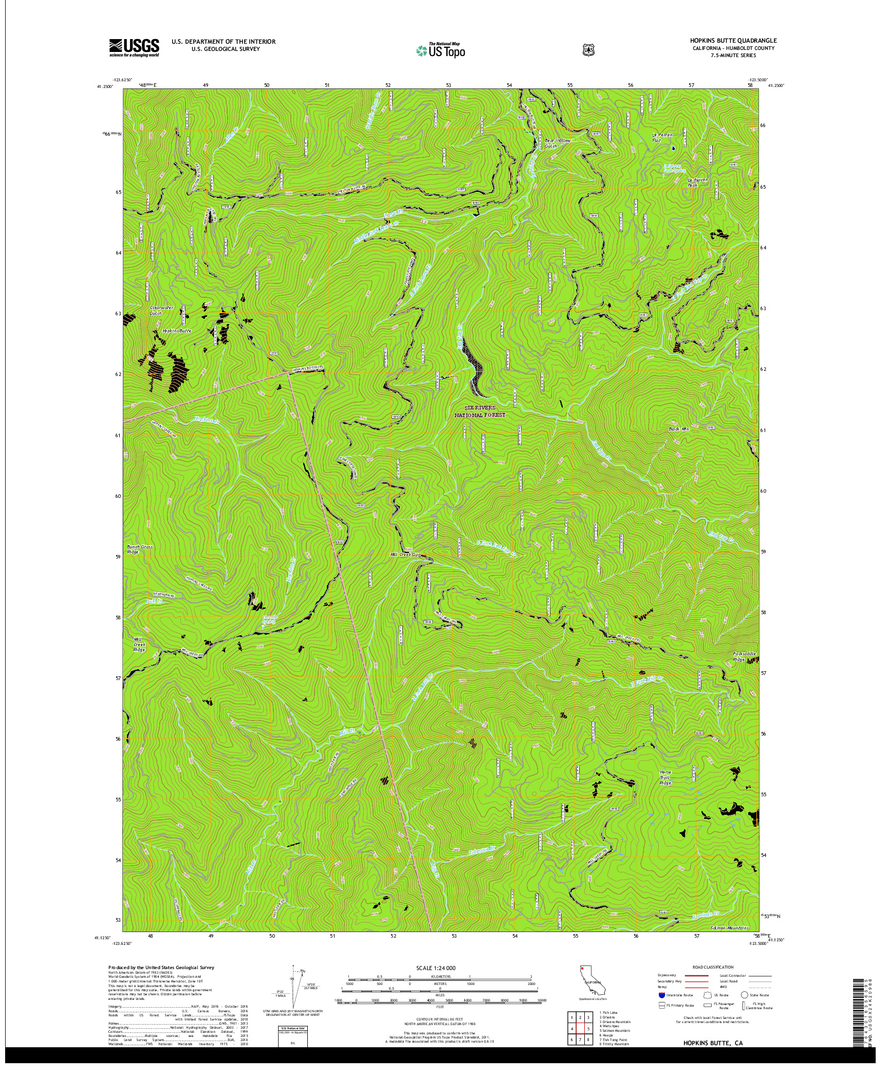 USGS US TOPO 7.5-MINUTE MAP FOR HOPKINS BUTTE, CA 2018